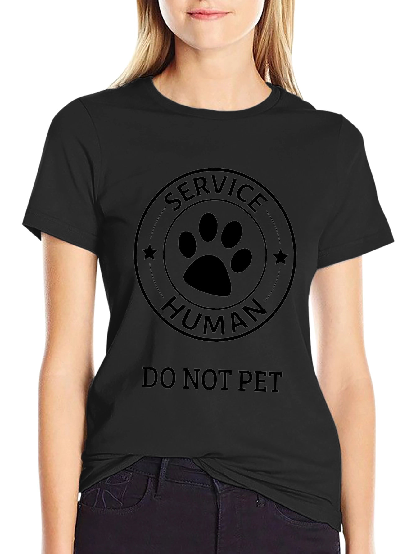 Camiseta Negra: Humano de Servicio - ¡No Acariciar!