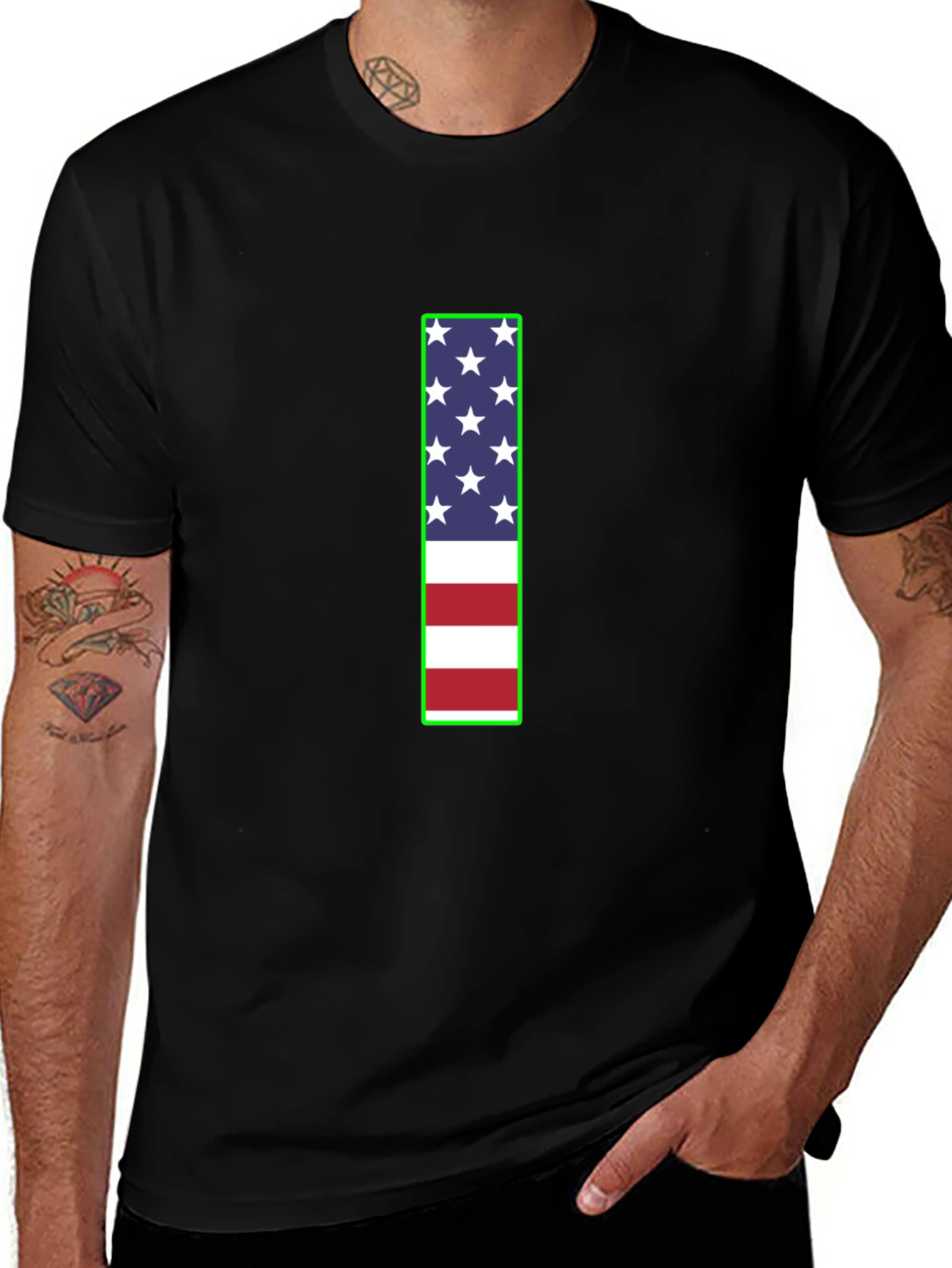 Camiseta Negra con Diseño Bandera Americana