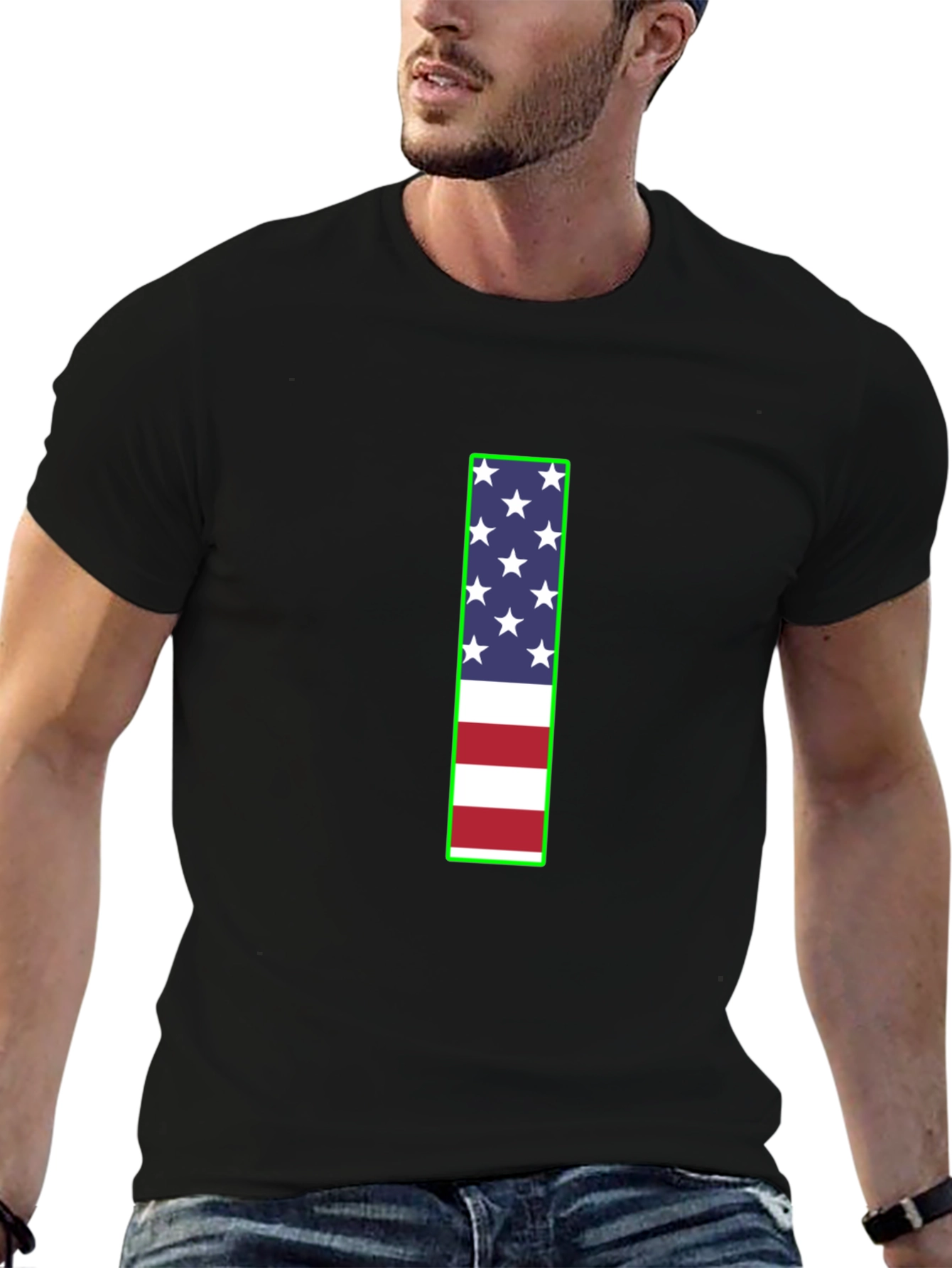 Camiseta Negra con Diseño Bandera Americana