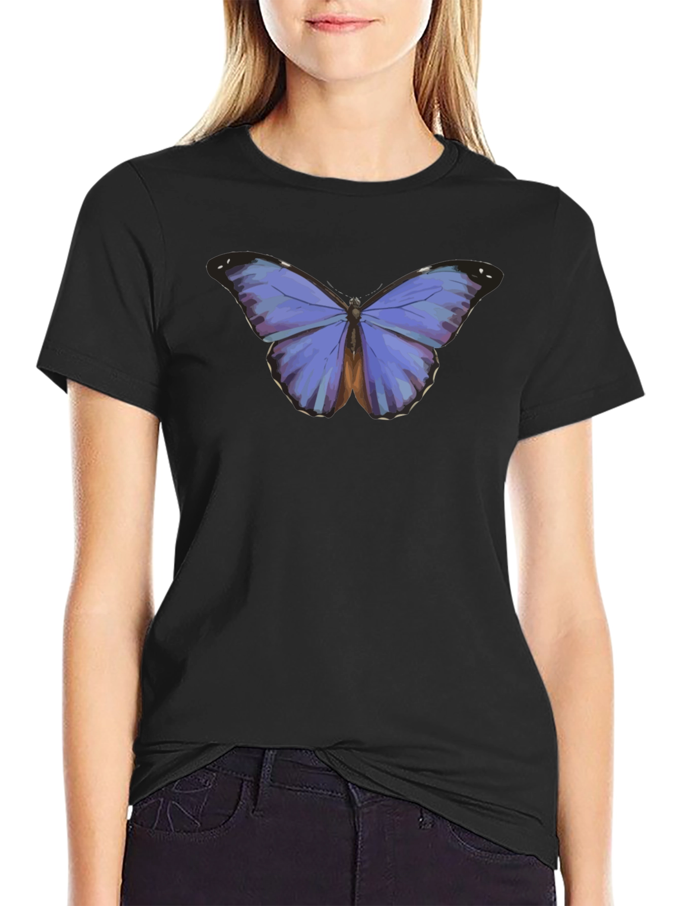 Camiseta Negra con Mariposa Azul
