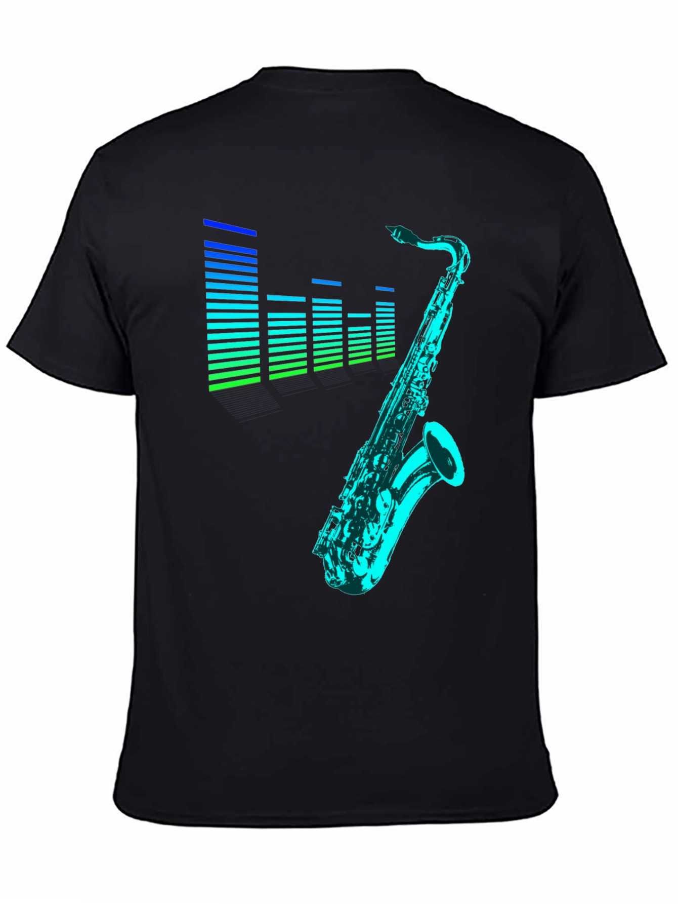 Camiseta Negra con Diseño de Saxofón y Ecualizador