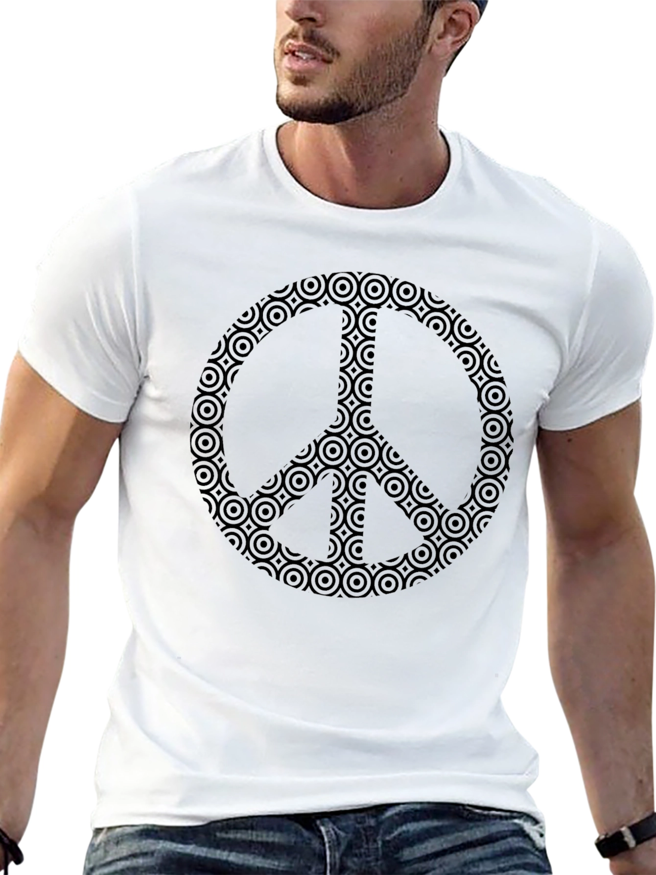 Camiseta Negra con Símbolo de Paz Geométrico
