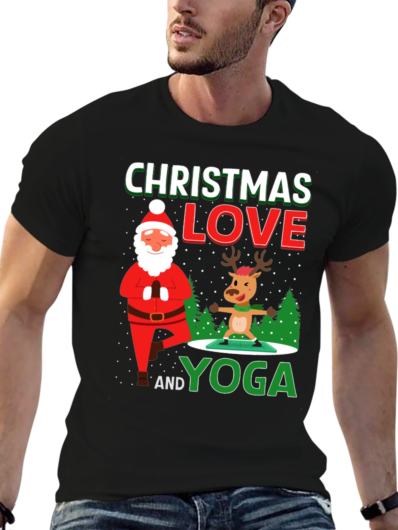 Camiseta Navideña Yoga Santa & Reno Divertida
