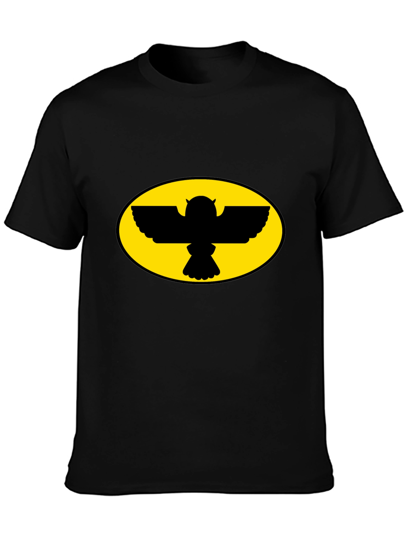 Camiseta Negra con Diseño de Búho Ovalado
