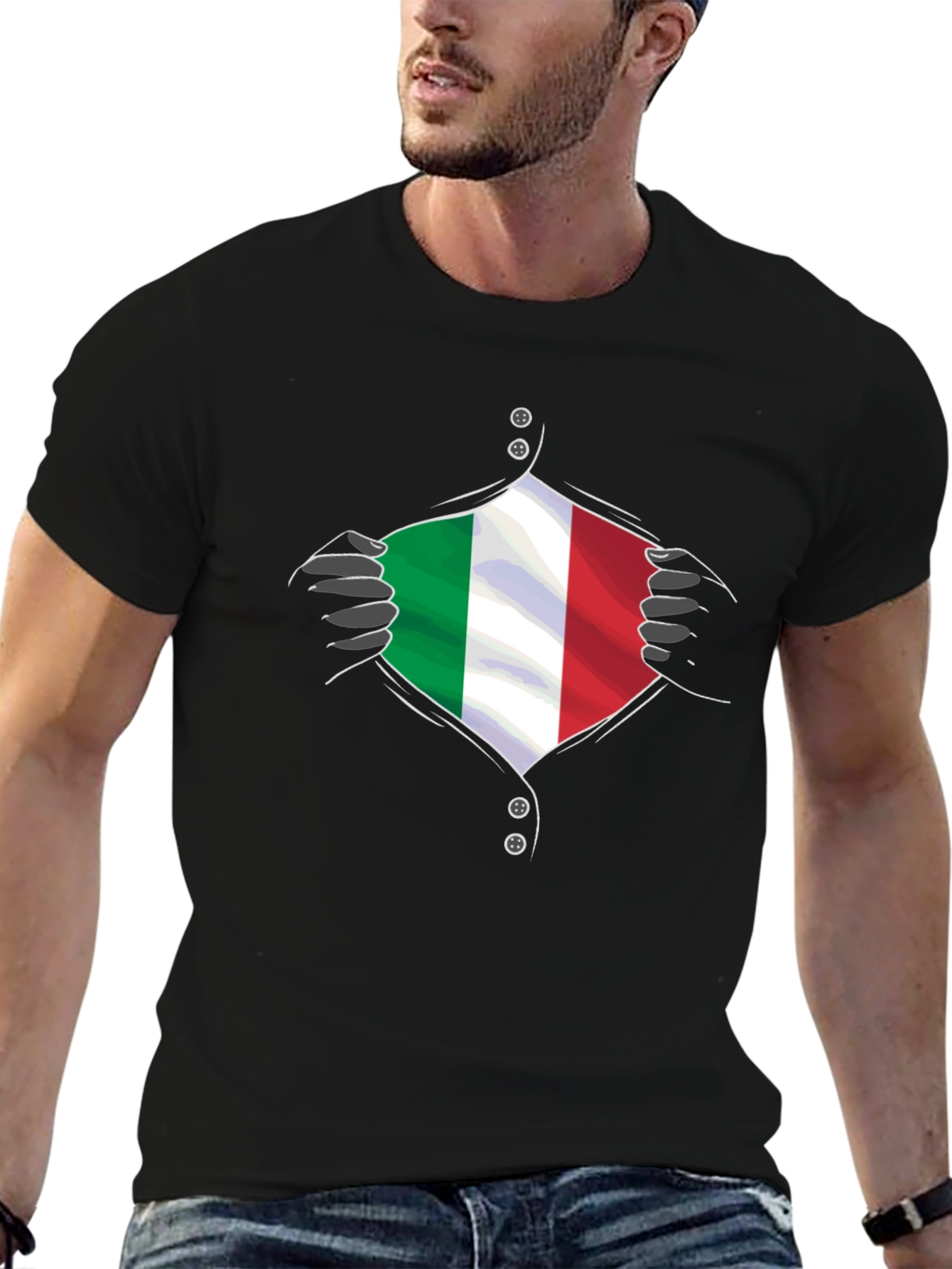 Camiseta Negra con Diseño Bandera Italiana