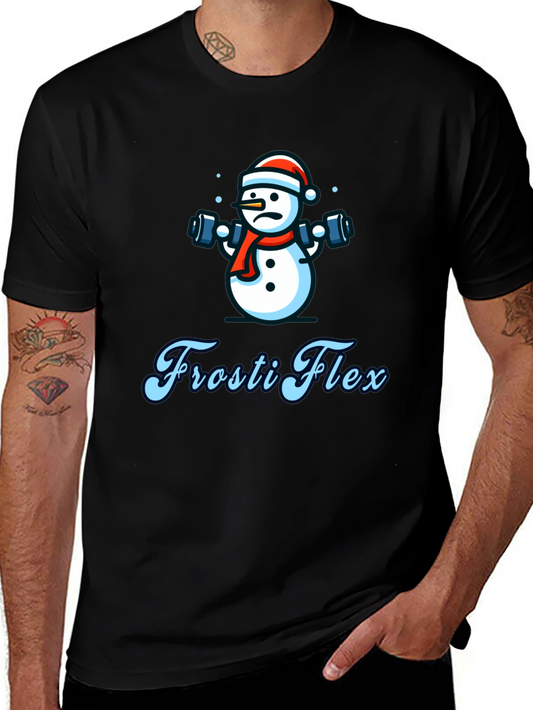 Camiseta Negra Frosti Flex con Diseño de Muñeco de Nieve