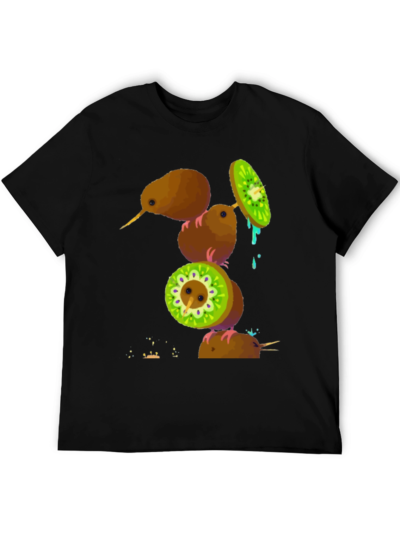 Camiseta Negra con Diseño de Kiwis Divertidos