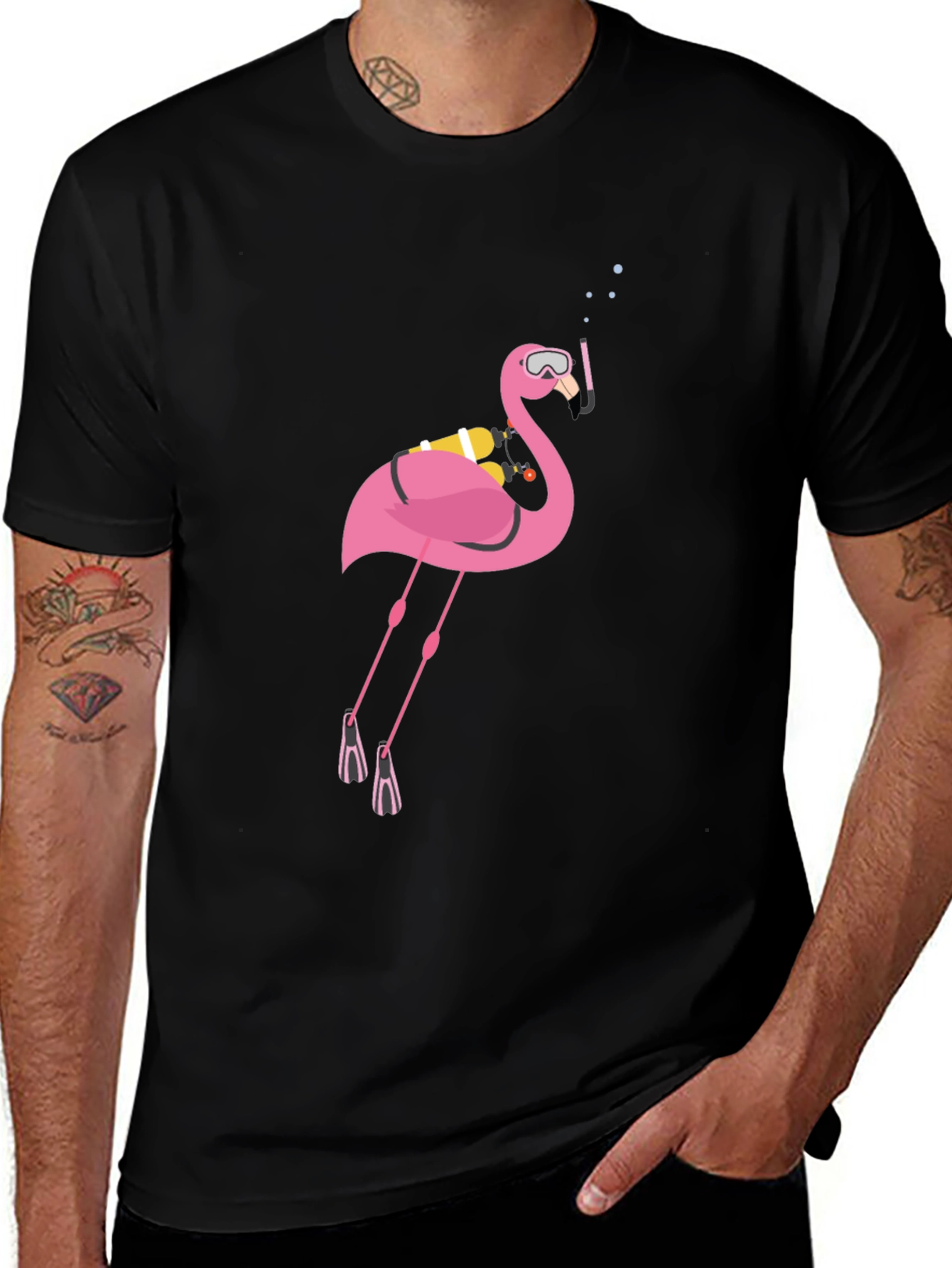 Camiseta Negra con Flamenco Buceador