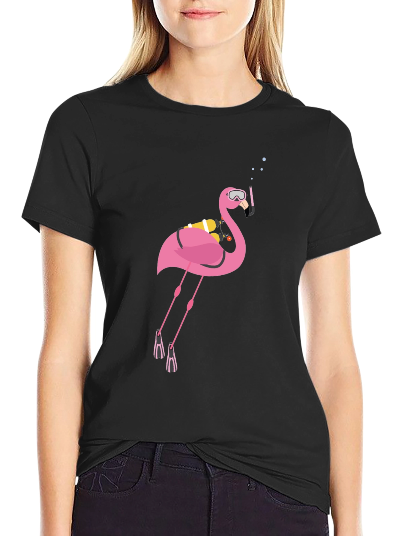 Camiseta Negra con Flamenco Buceador