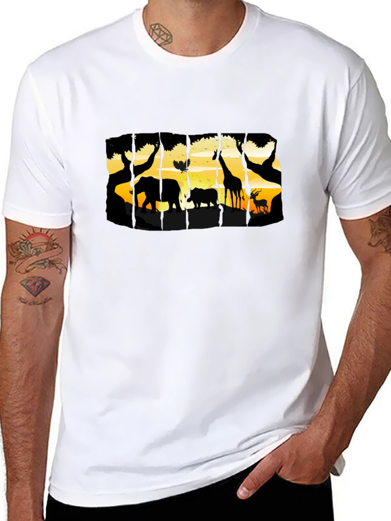 Camiseta Negra con Diseño de Vida Salvaje Africana