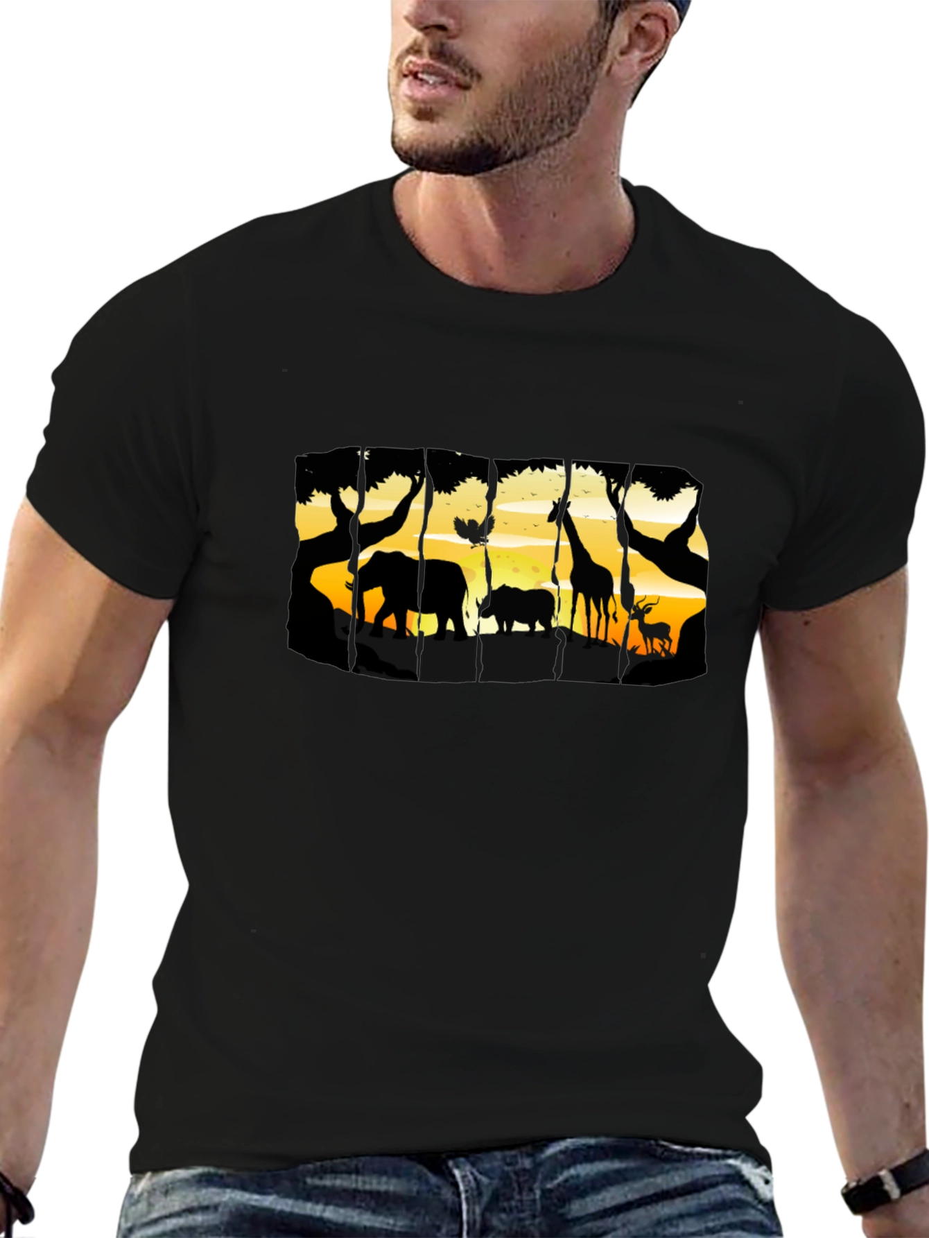 Camiseta Negra con Diseño de Vida Salvaje Africana