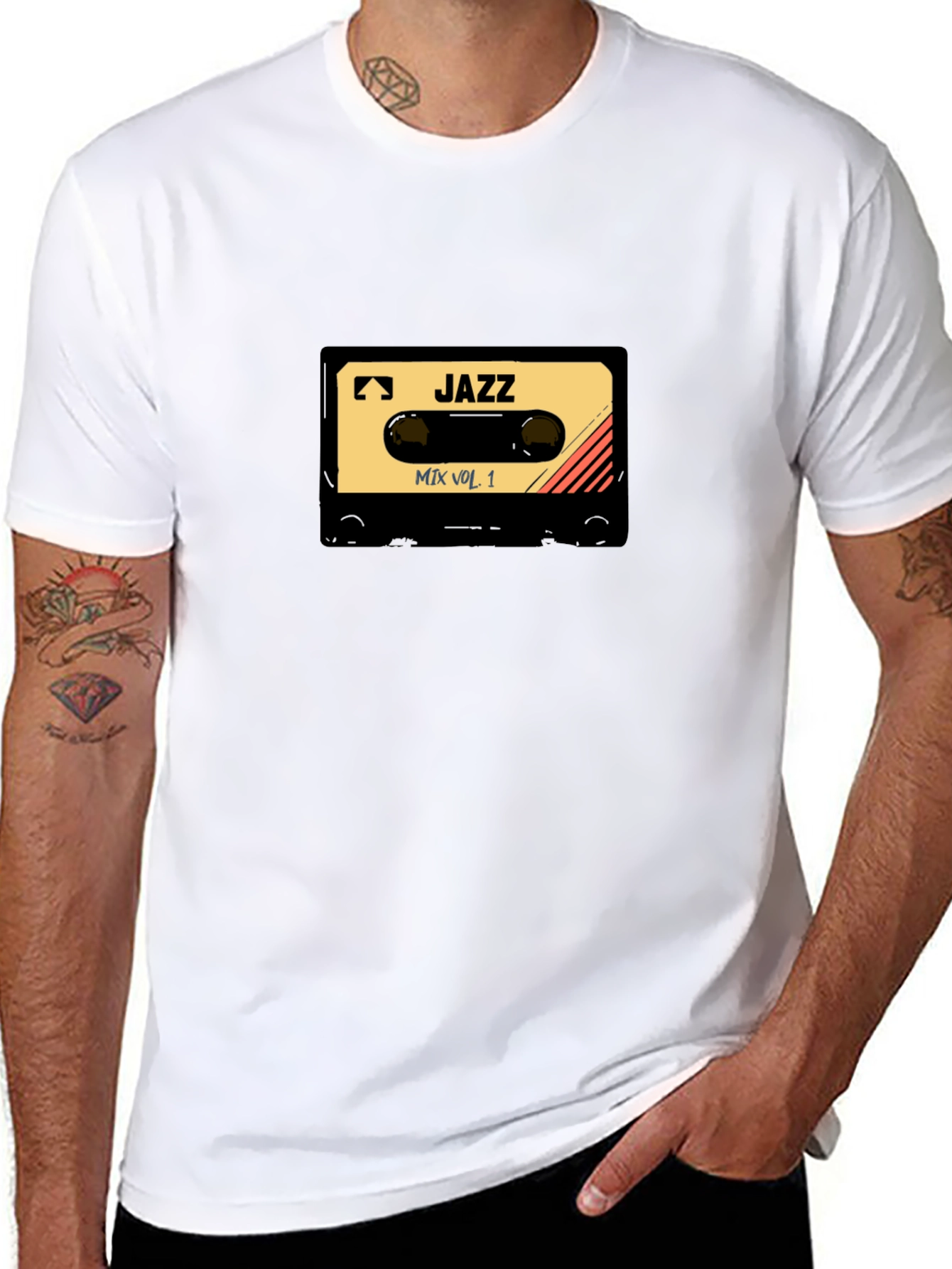 Camiseta Negra con Diseño de Cassette Jazz