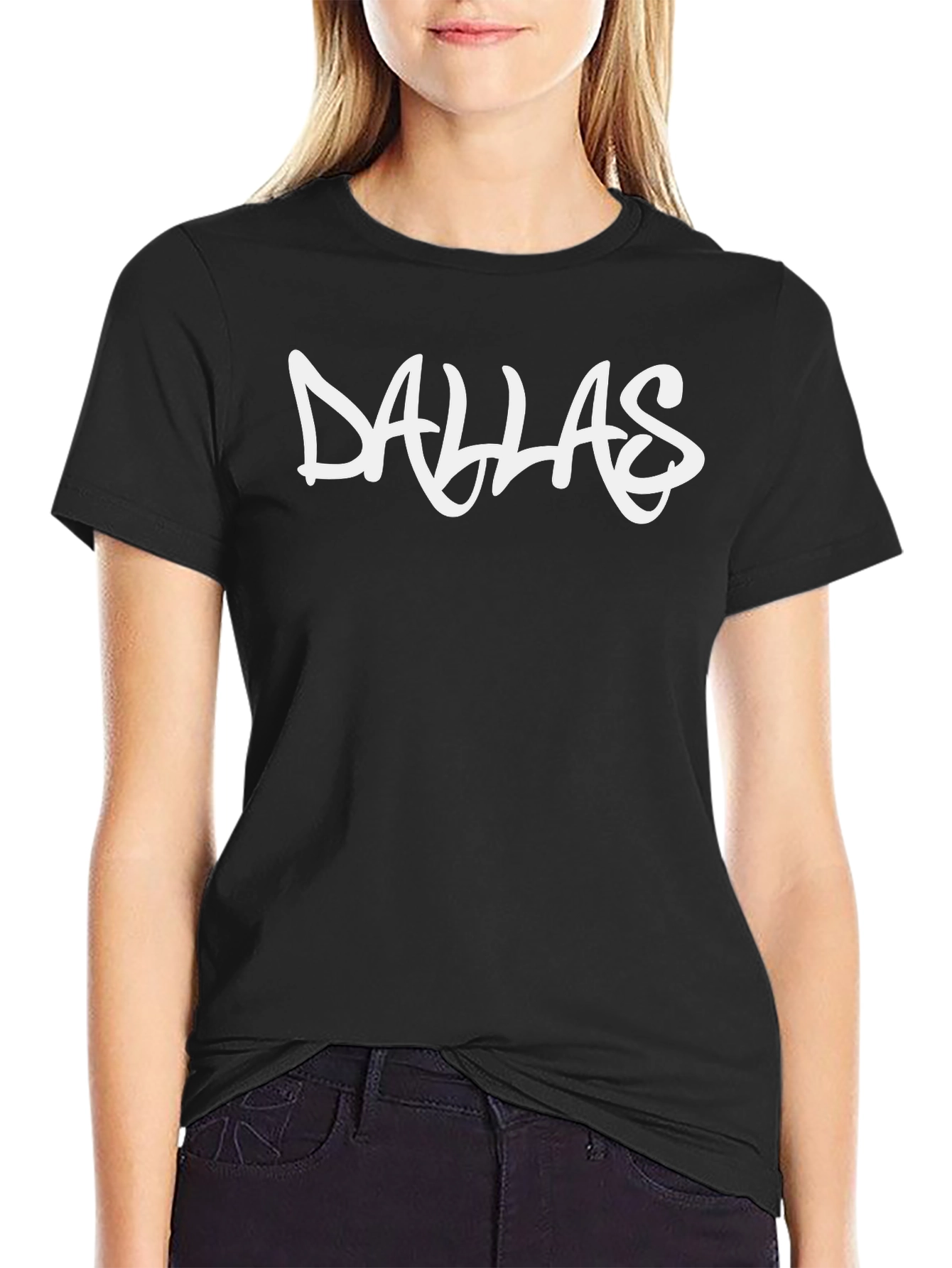 Camiseta Negra con Diseño Dallas en Blanco