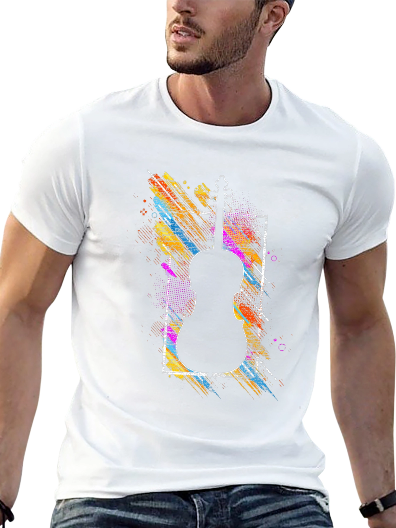 Camiseta Negra con Diseño de Violín Abstracto