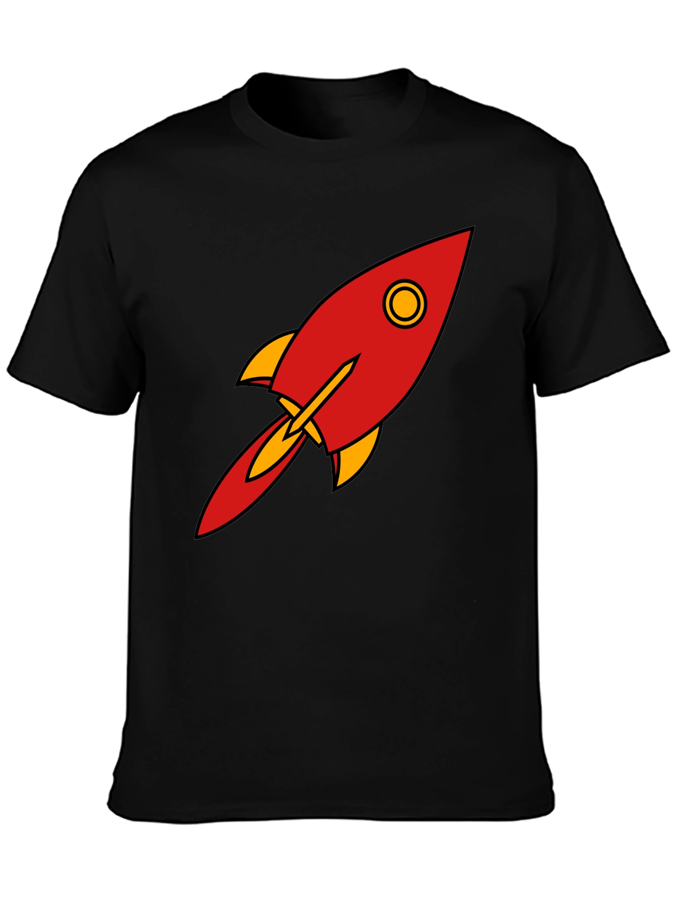 Camiseta Negra con Diseño de Cohete Retro