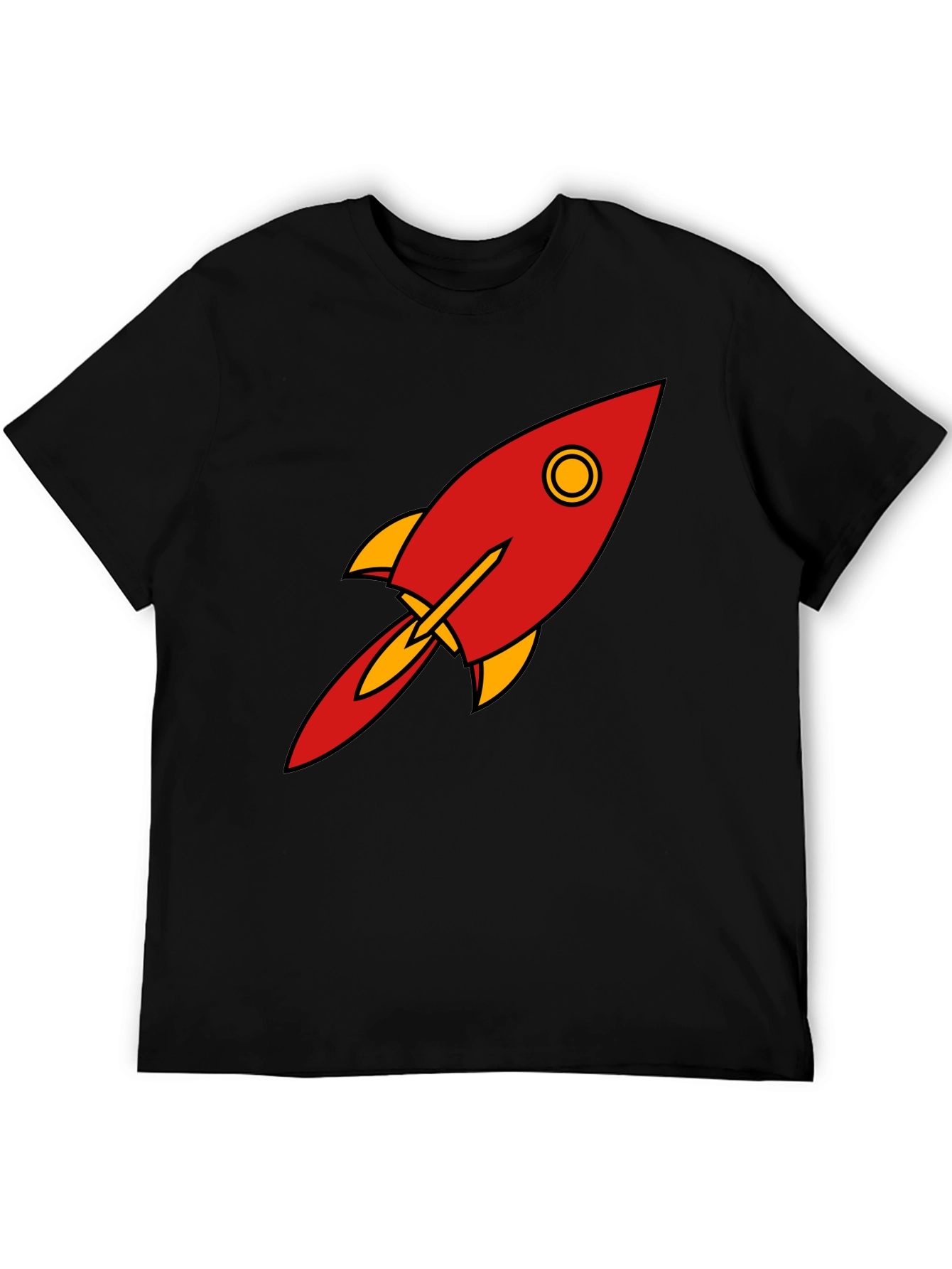 Camiseta Negra con Diseño de Cohete Retro