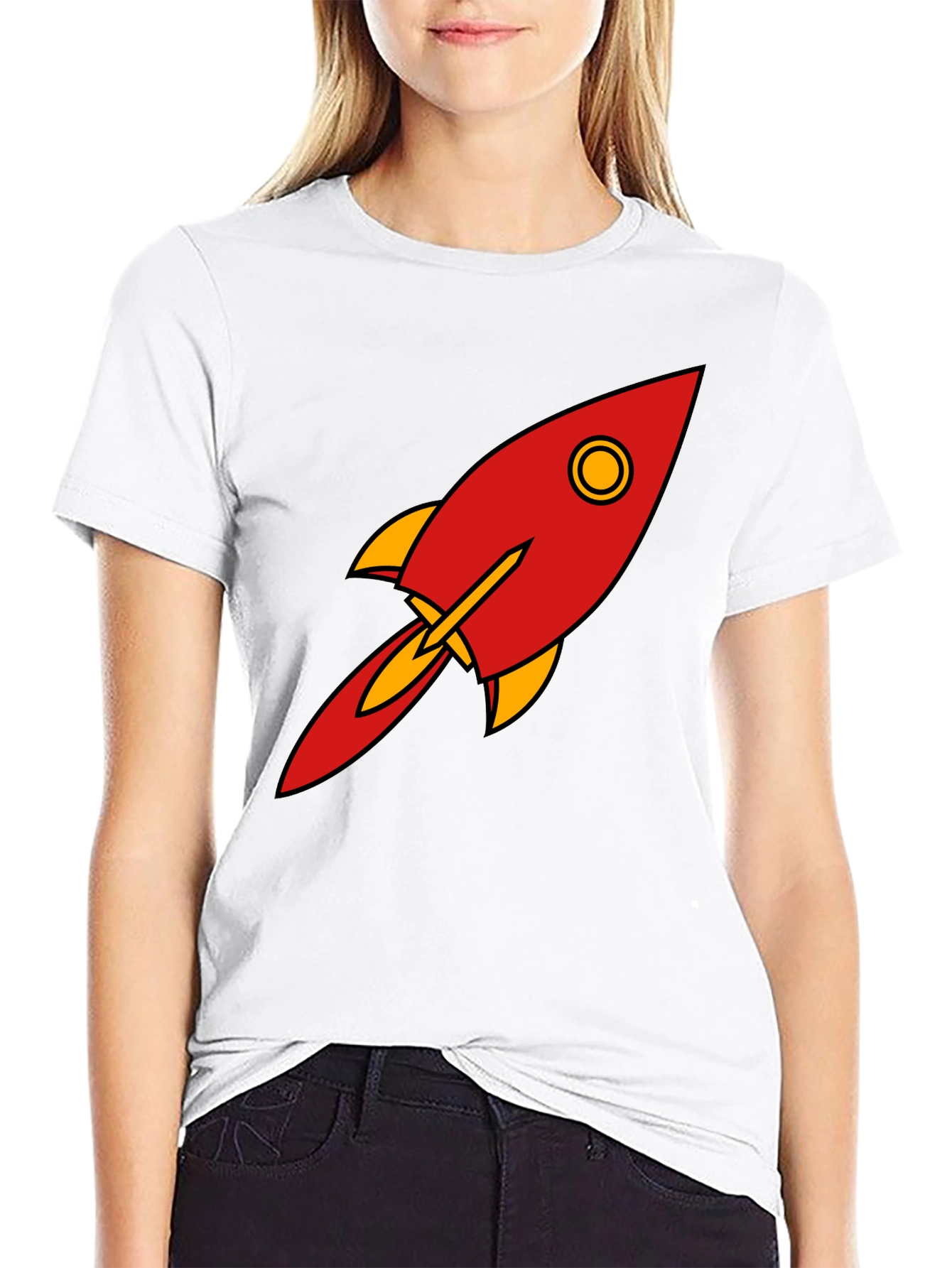 Camiseta Negra con Diseño de Cohete Retro