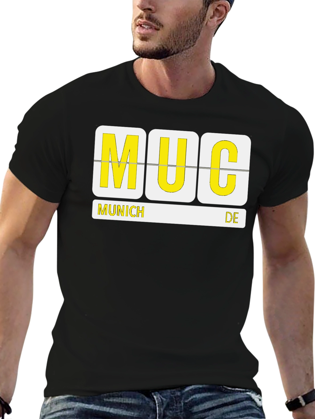Camiseta Negra Munich MUC - Diseño Aeropuerto