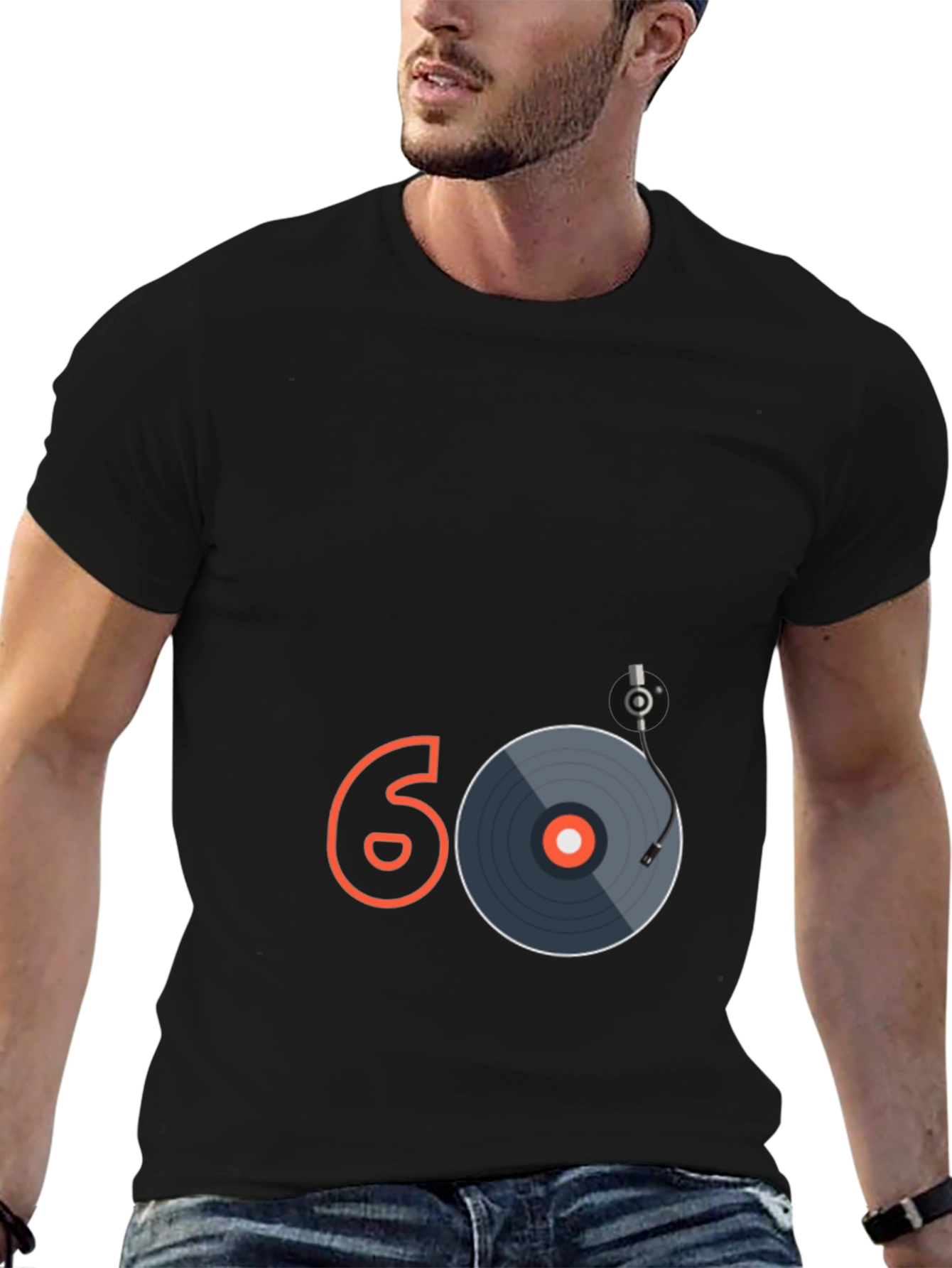 Camiseta Negra Diseño 60 Vinilo