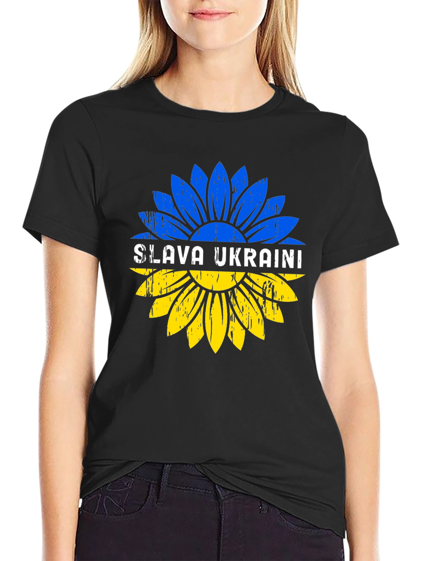 Camiseta Negra Slava Ukraini Girasol Ucraniano