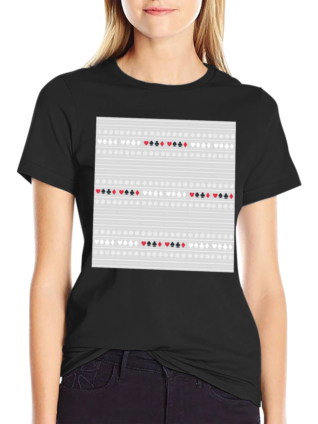 Camiseta Negra con Diseño de Cartas de Póker
