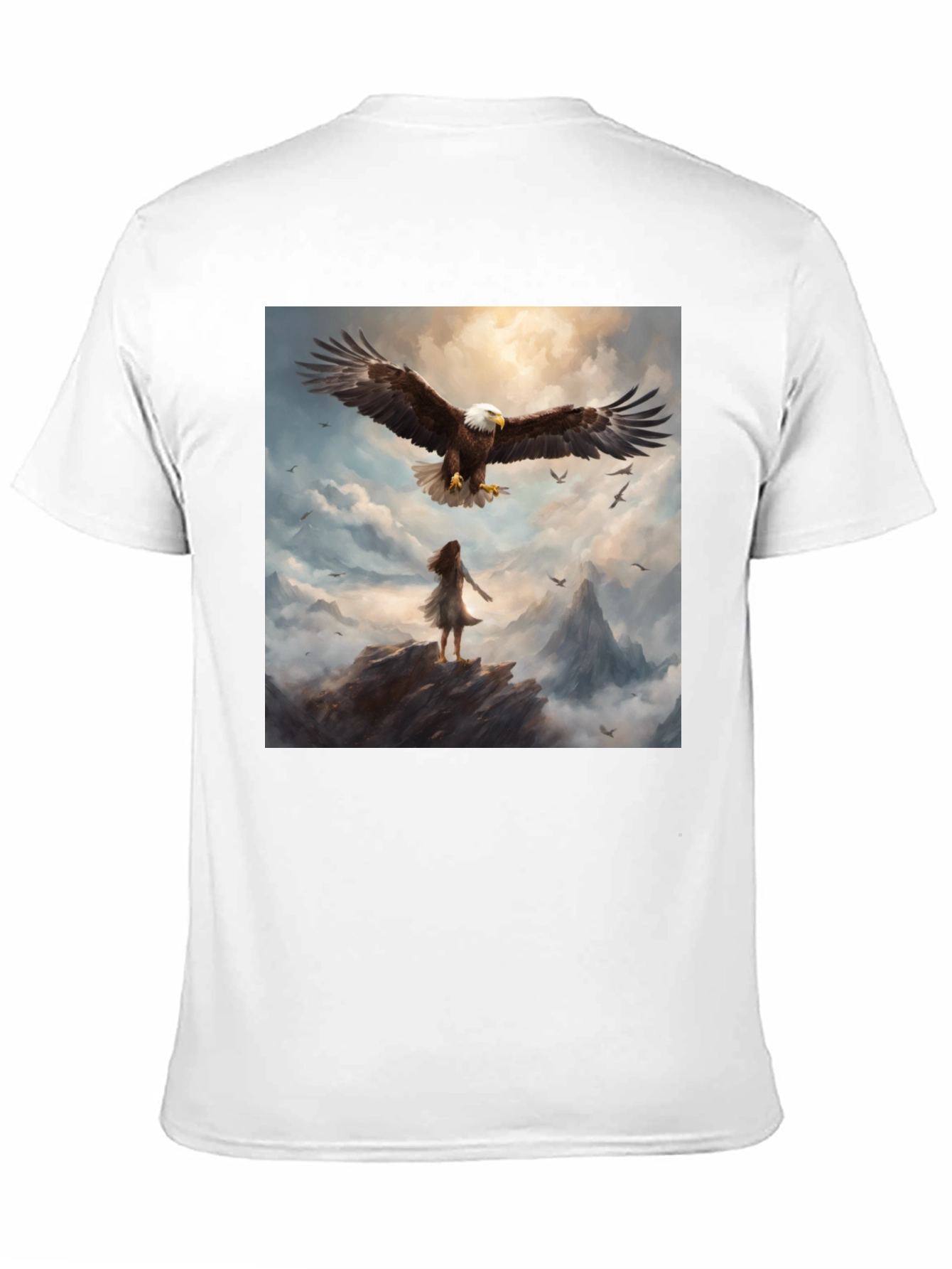 Camiseta Negra con Águila y Paisaje Fantástico