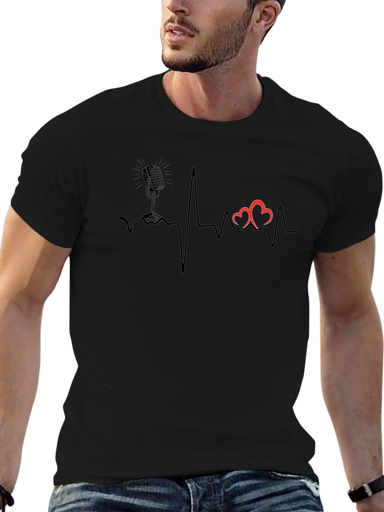Camiseta Negra Corazón y Micrófono