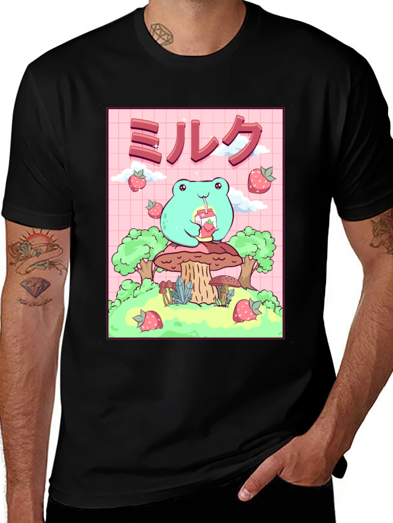 Camiseta Negra con Diseño de Rana Kawaii