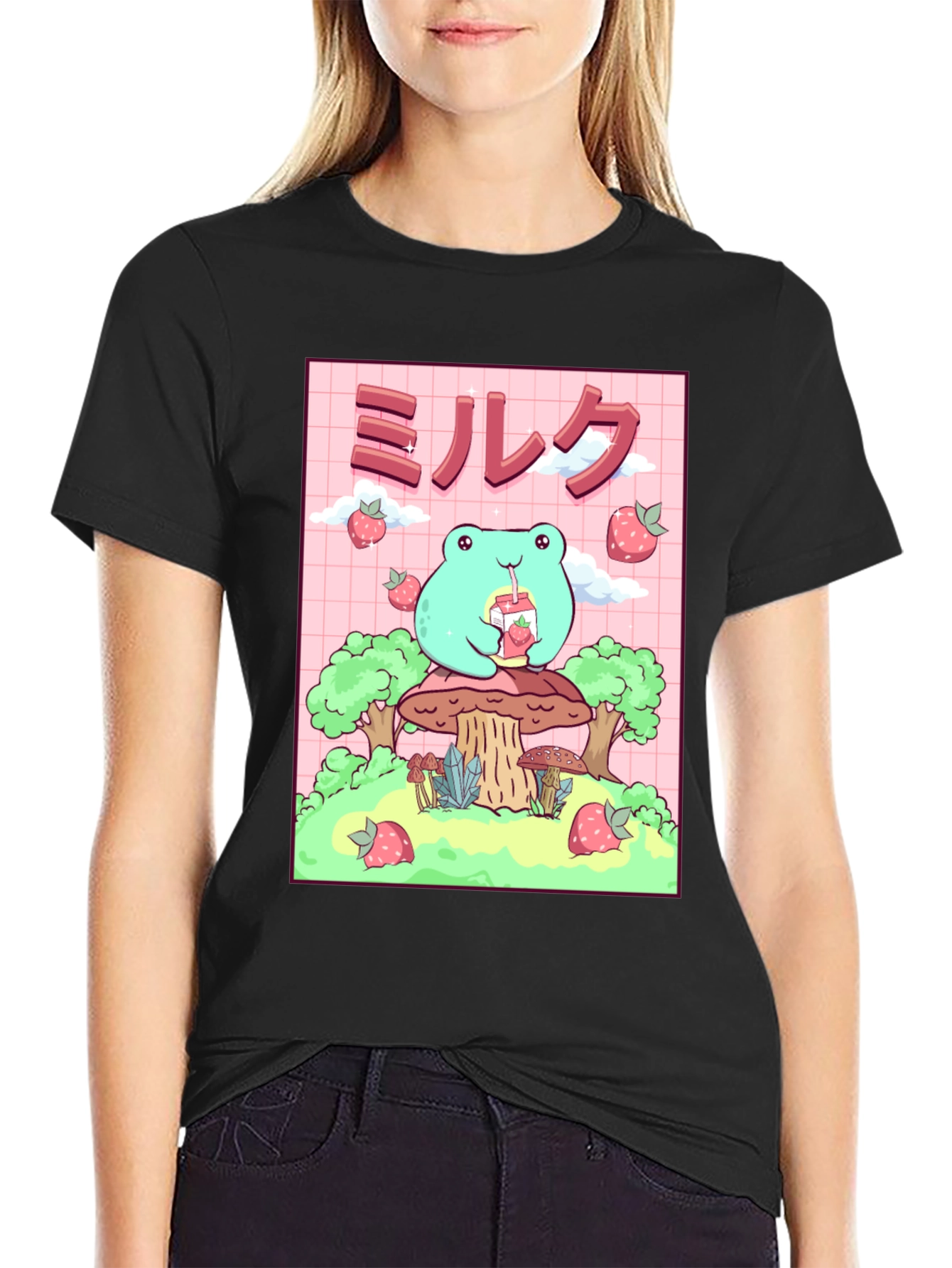 Camiseta Negra con Diseño de Rana Kawaii