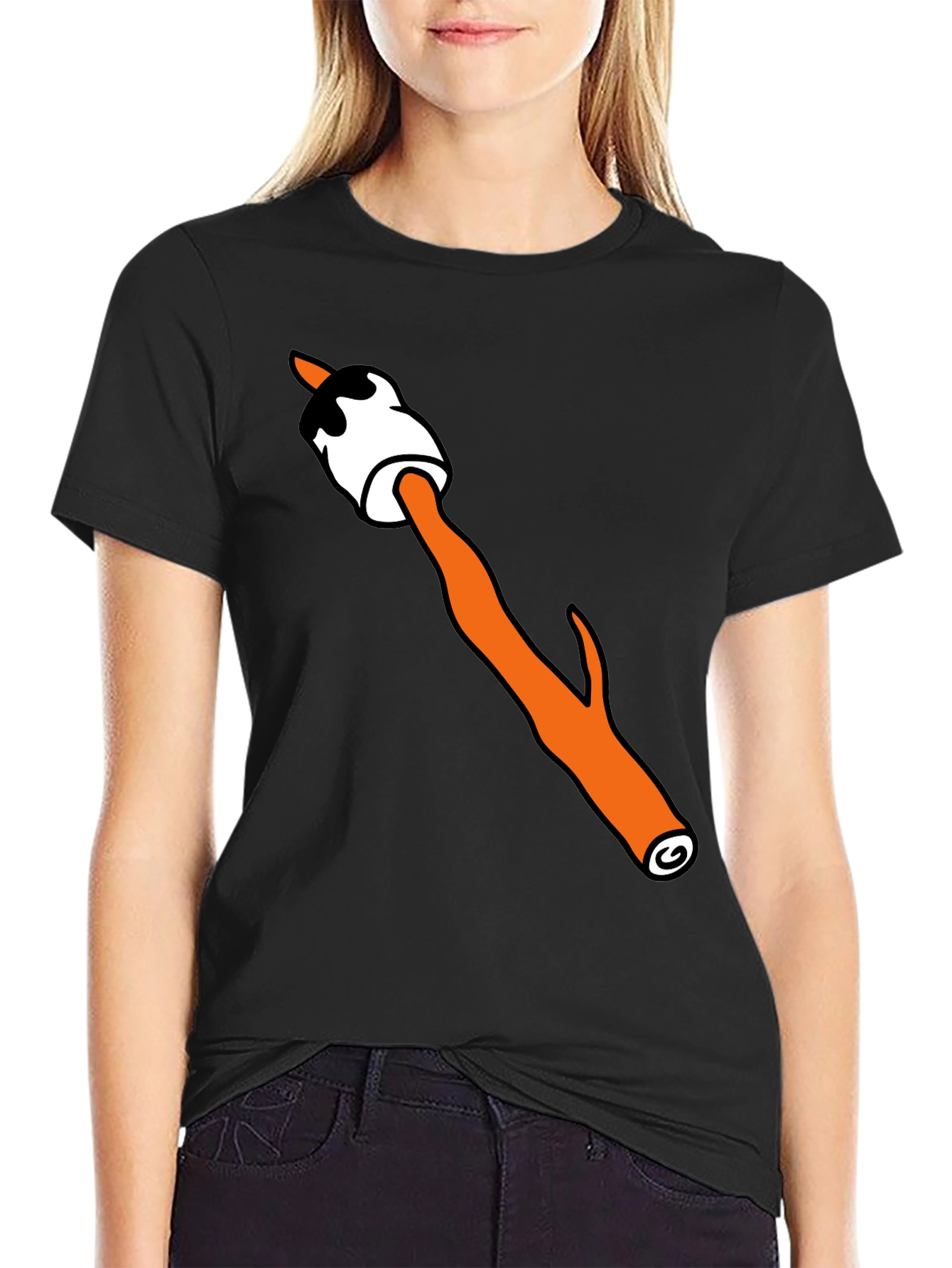 Camiseta Negra con Diseño de Malvavisco Asado Divertido