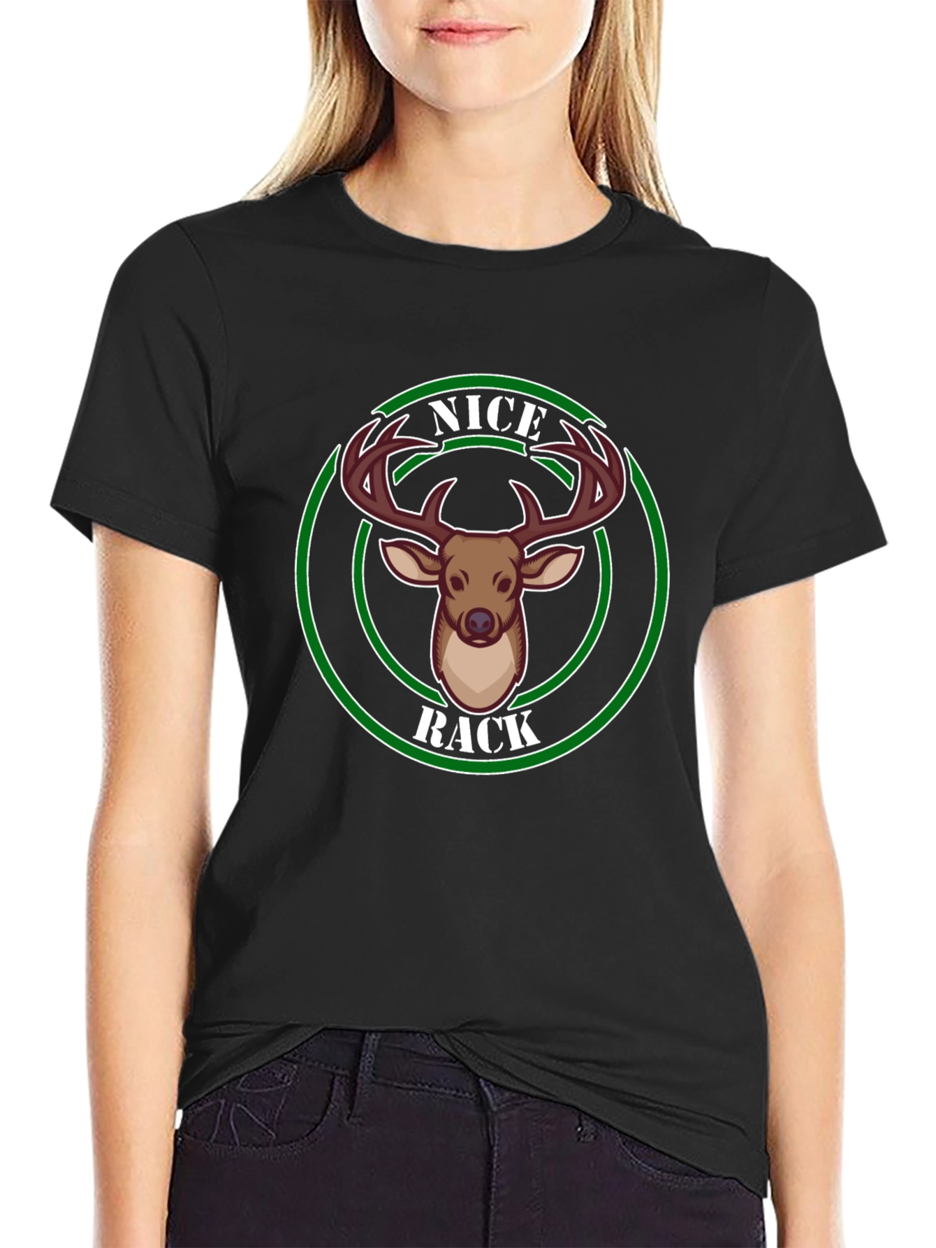 Camiseta Negra Nice Rack Ciervo Divertida Hombre
