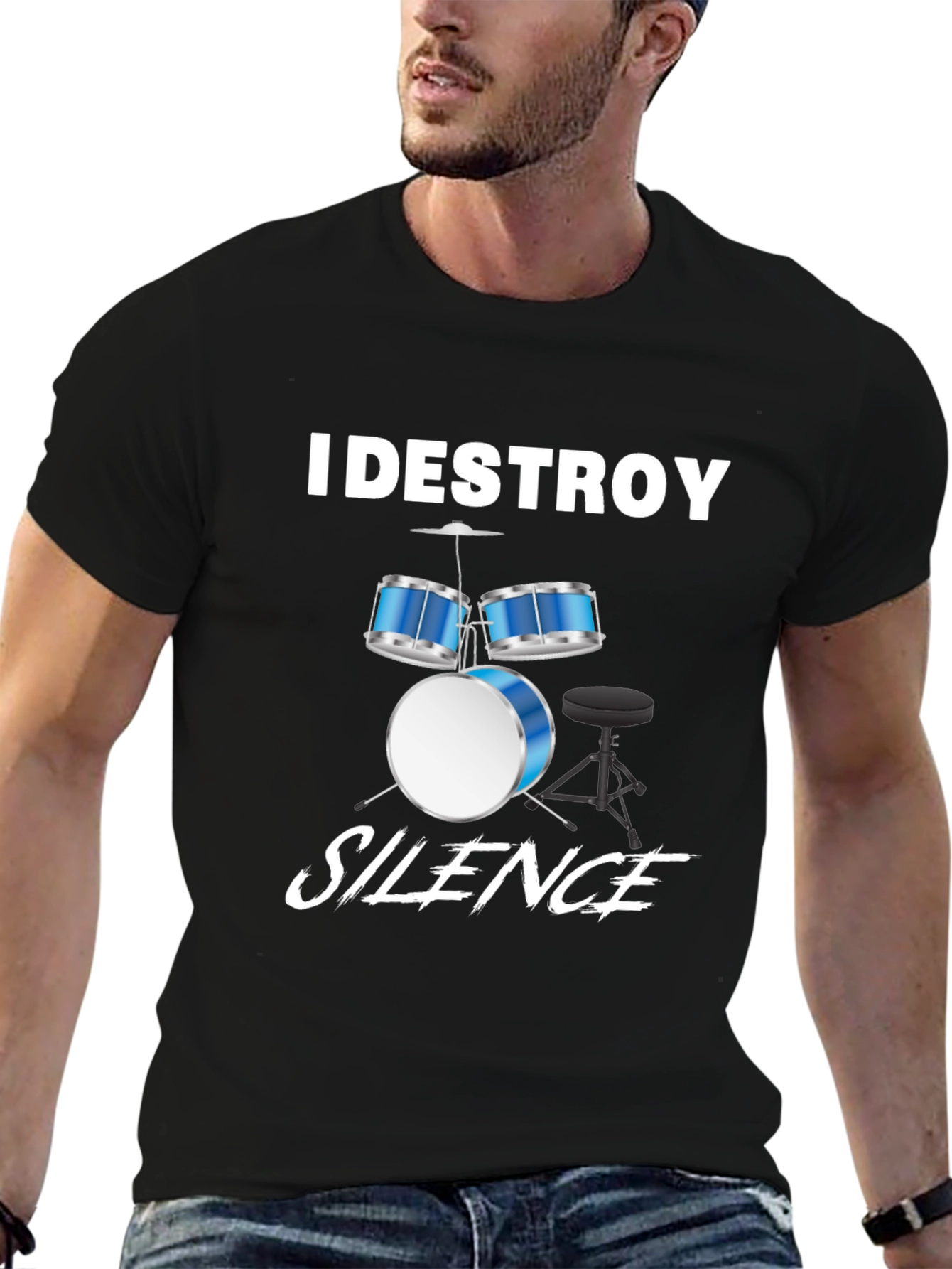 Camiseta Negra con Diseño de Batería Musical
