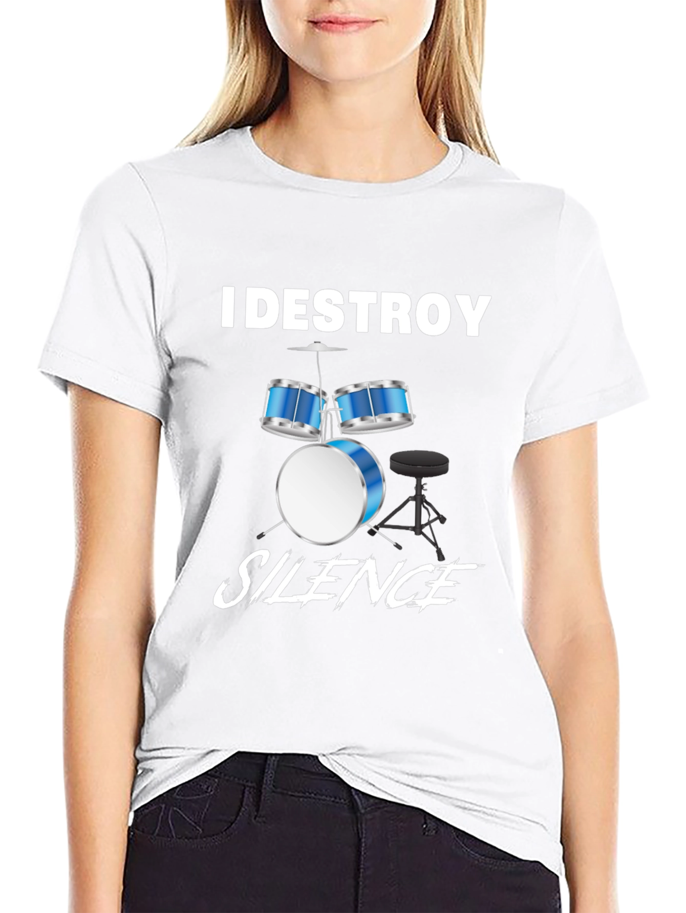 Camiseta Negra con Diseño de Batería Musical