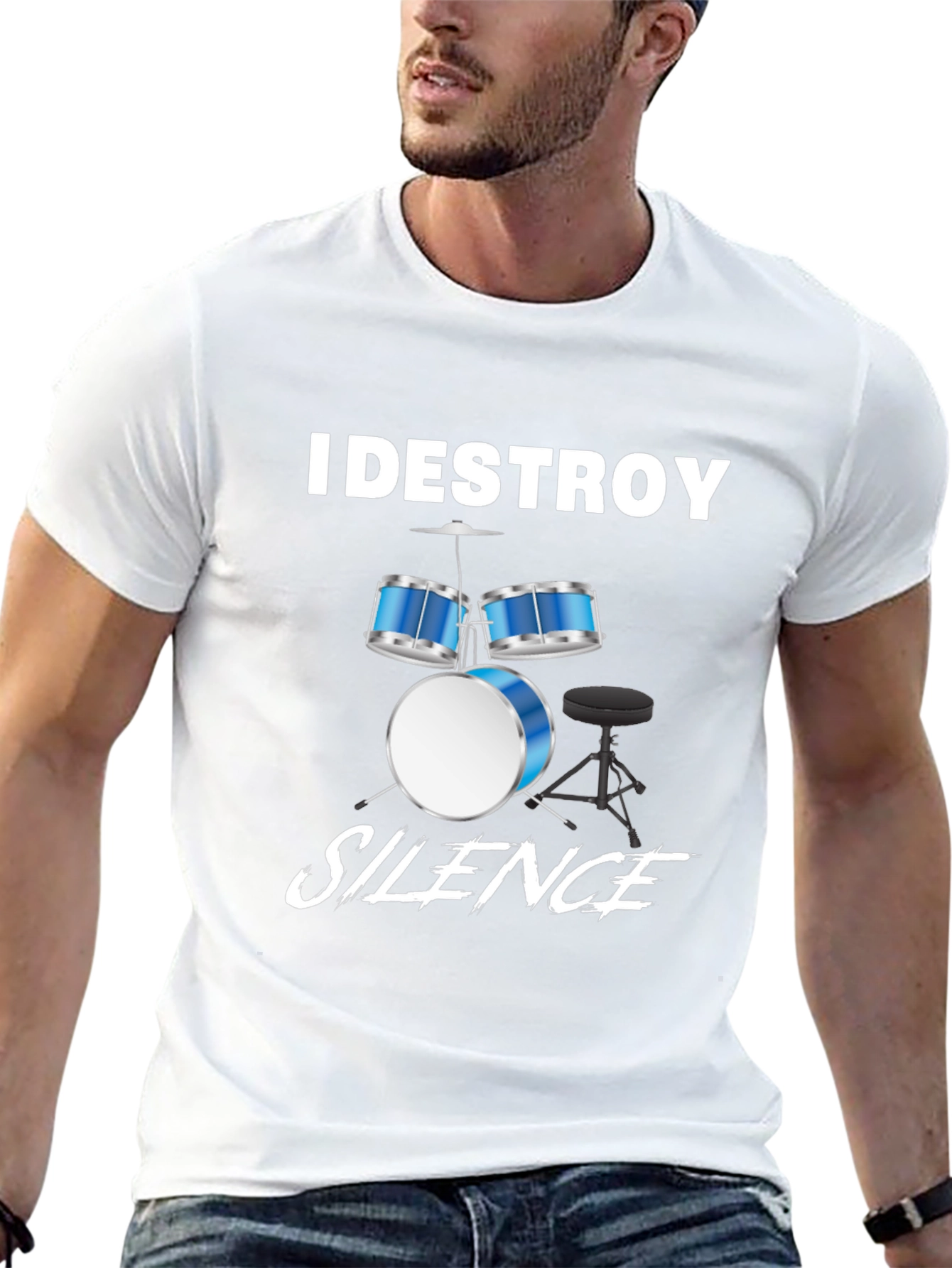 Camiseta Negra con Diseño de Batería Musical