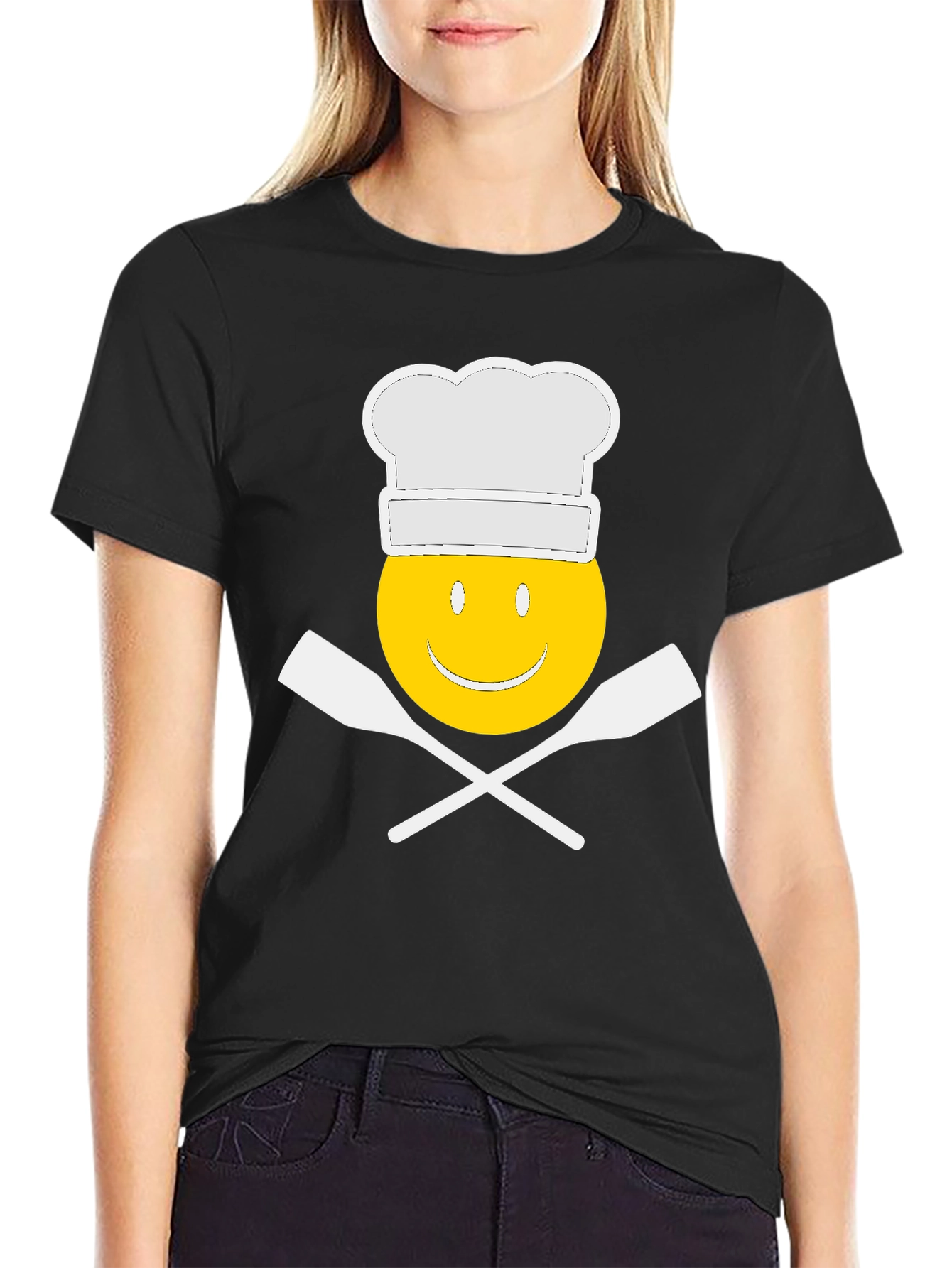 Camiseta Negra Chef Sonriente Divertida