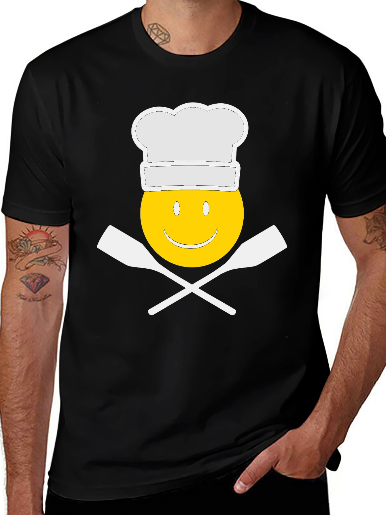 Camiseta Negra Chef Sonriente Divertida