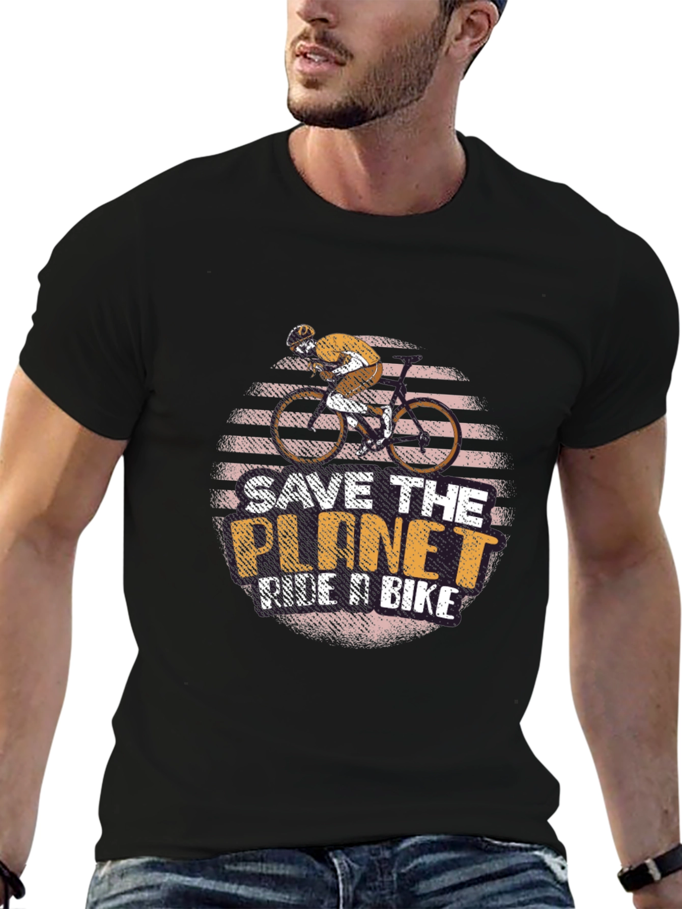 Camiseta Negra Salva el Planeta Anda en Bici