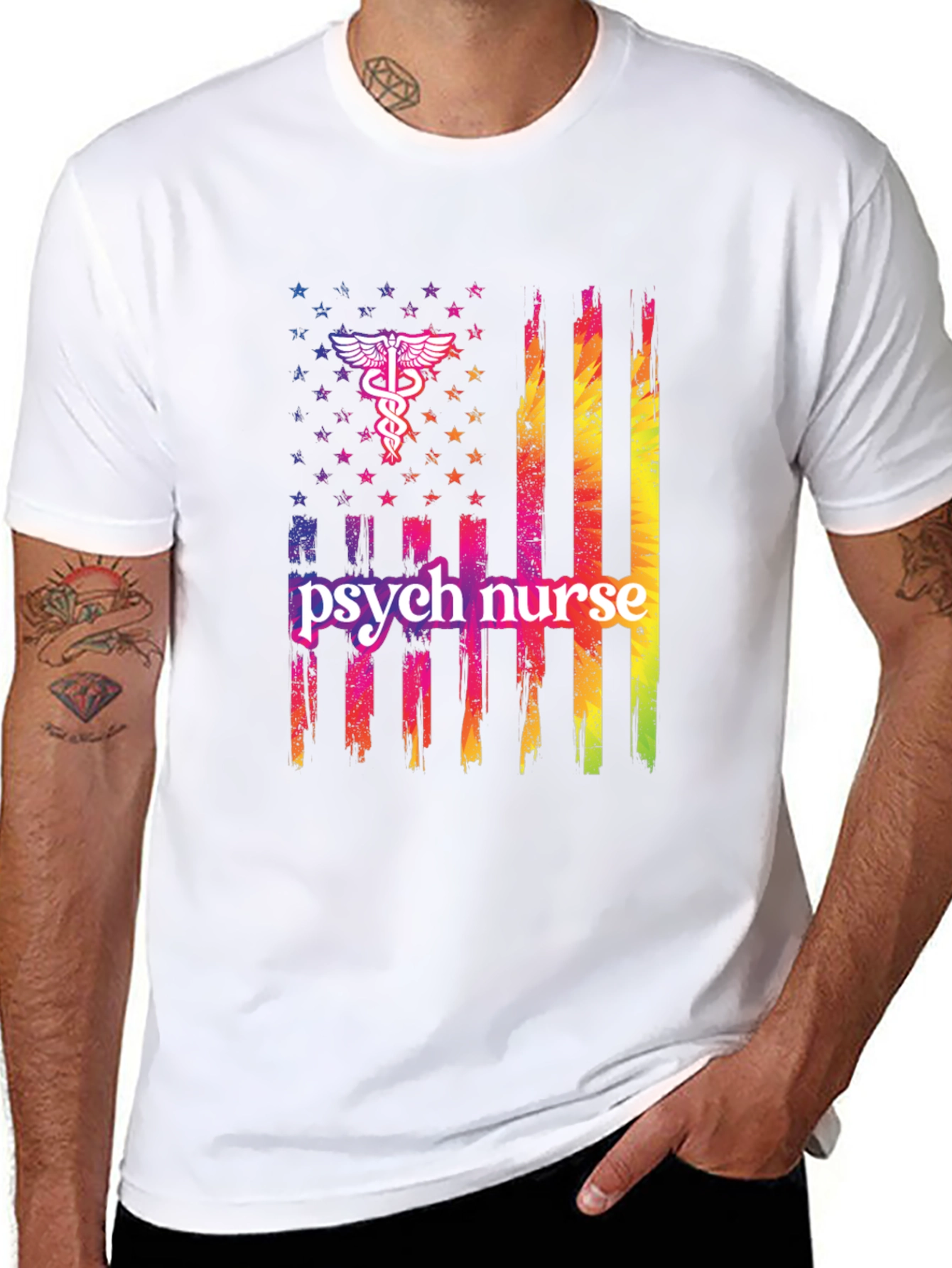 Camiseta Negra Psicóloga Enfermera Bandera USA