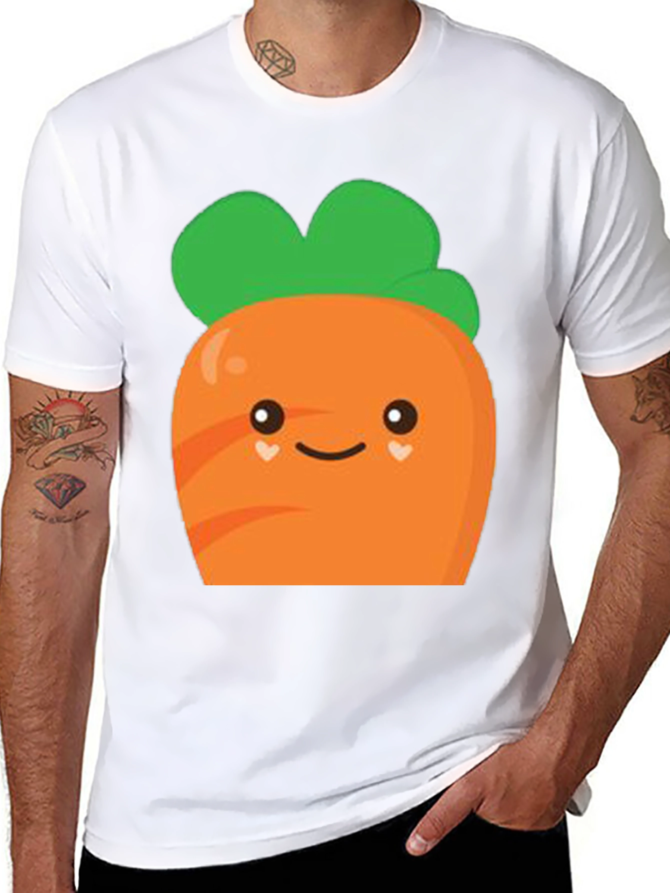 Camiseta Negra con Diseño de Zanahoria Kawaii