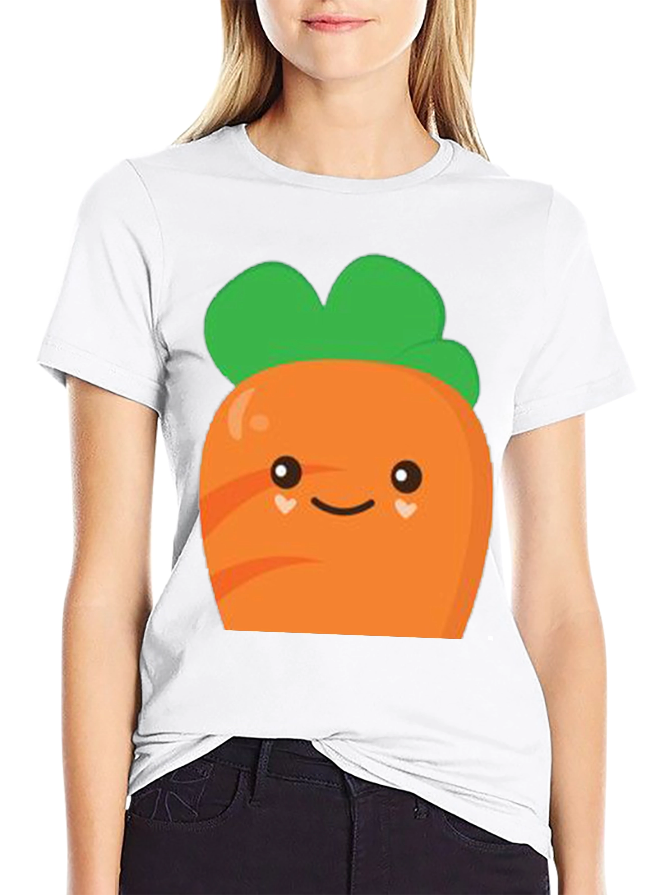 Camiseta Negra con Diseño de Zanahoria Kawaii