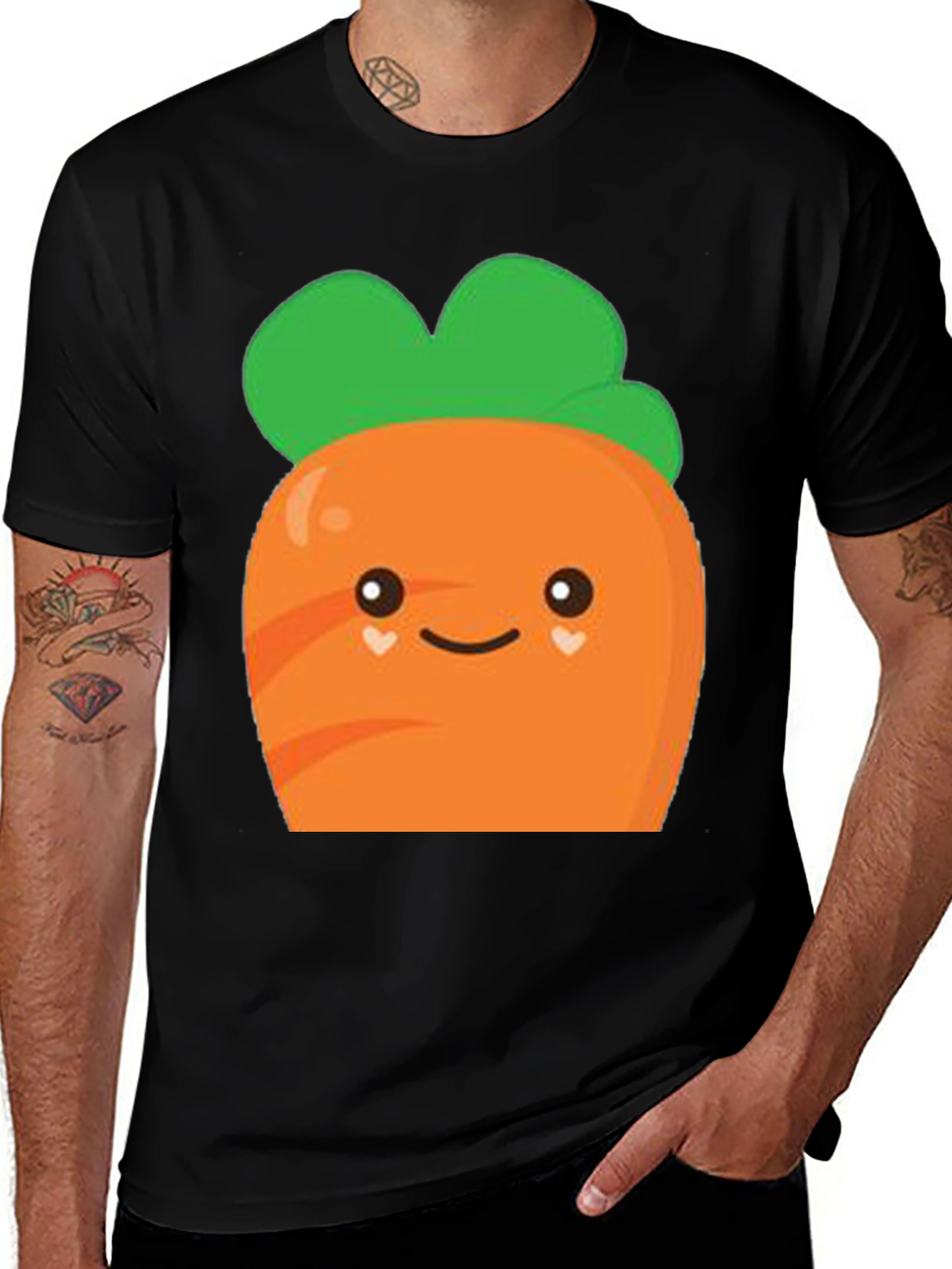Camiseta Negra con Diseño de Zanahoria Kawaii