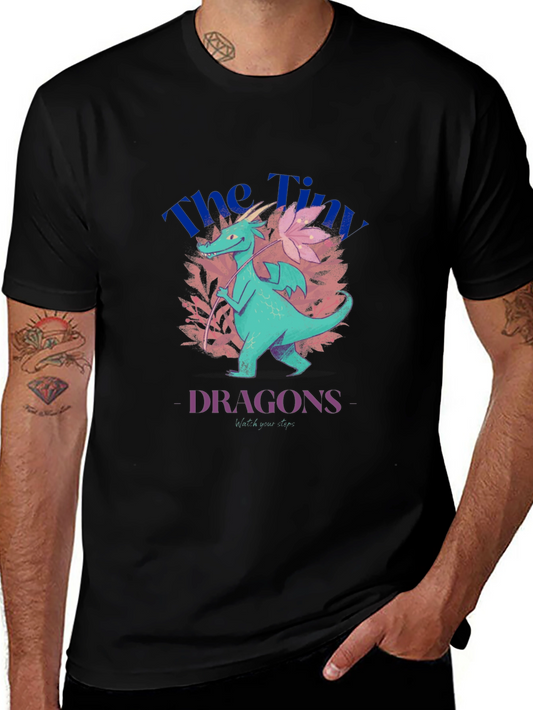 Camiseta Negra con Diseño de Dragón Floral