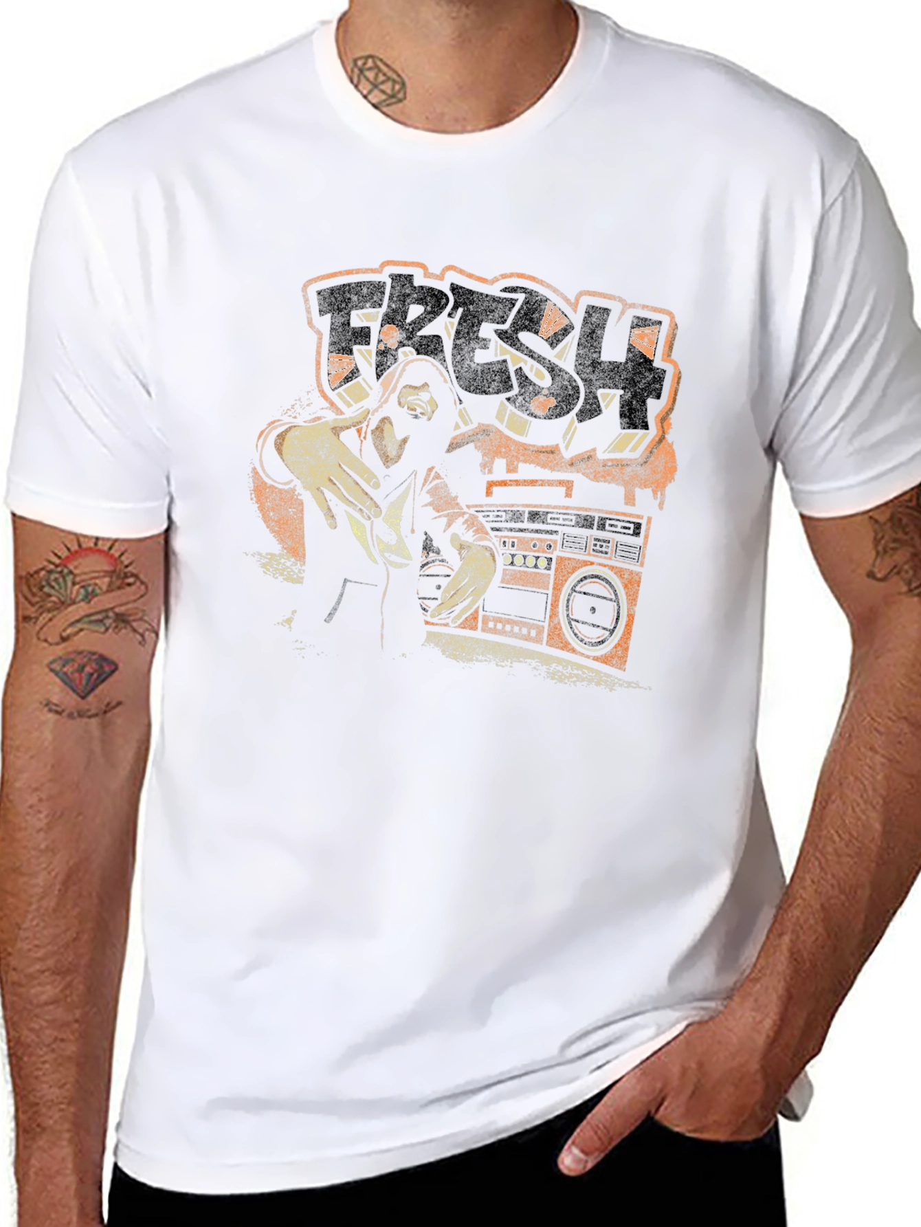 Camiseta Negra con Diseño Gráfico Retro Fresh