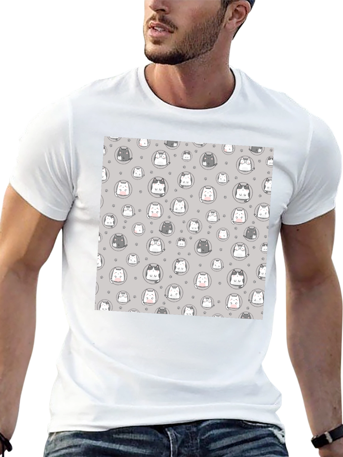 Camiseta Negra con Diseño de Gatos Kawaii