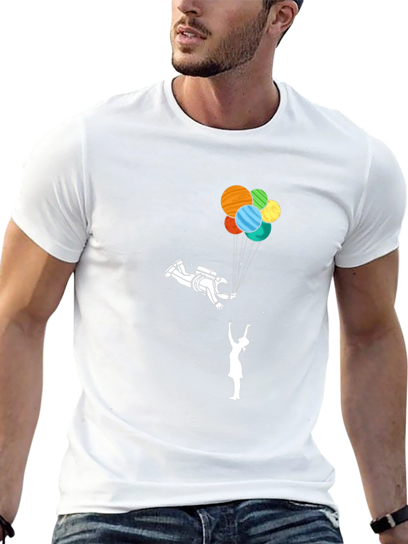 Camiseta Negra Astronauta y Globos