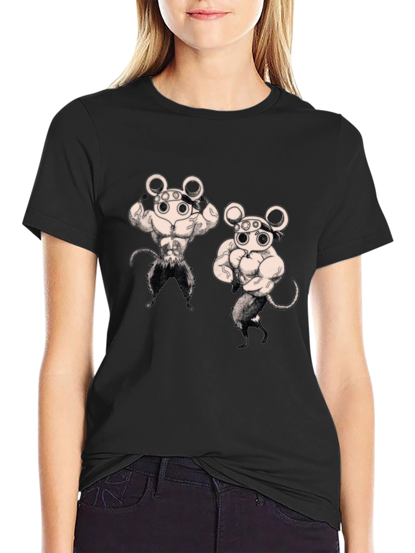 Camiseta Negra con Diseño Musculoso de Ratones