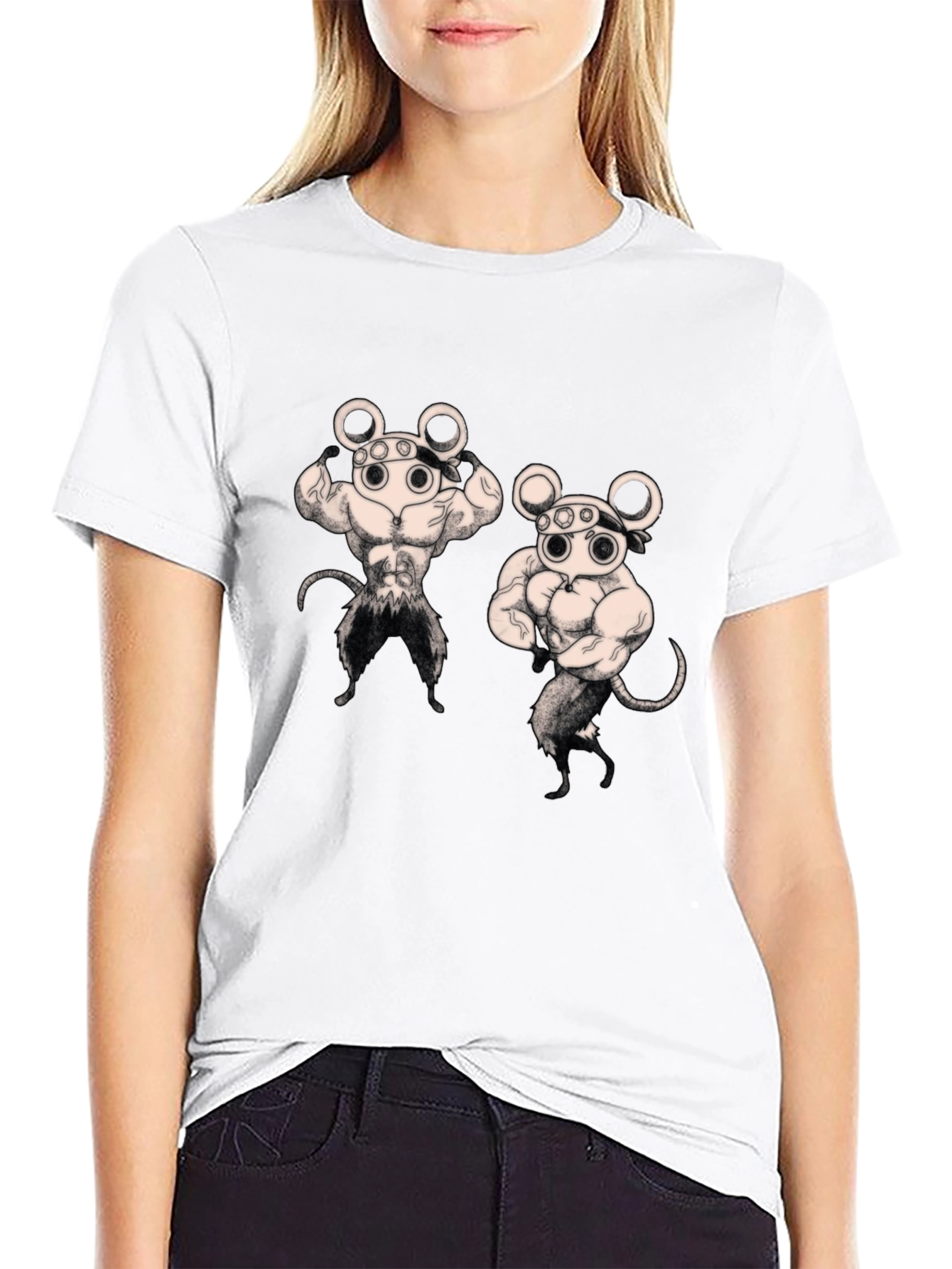 Camiseta Negra con Diseño Musculoso de Ratones