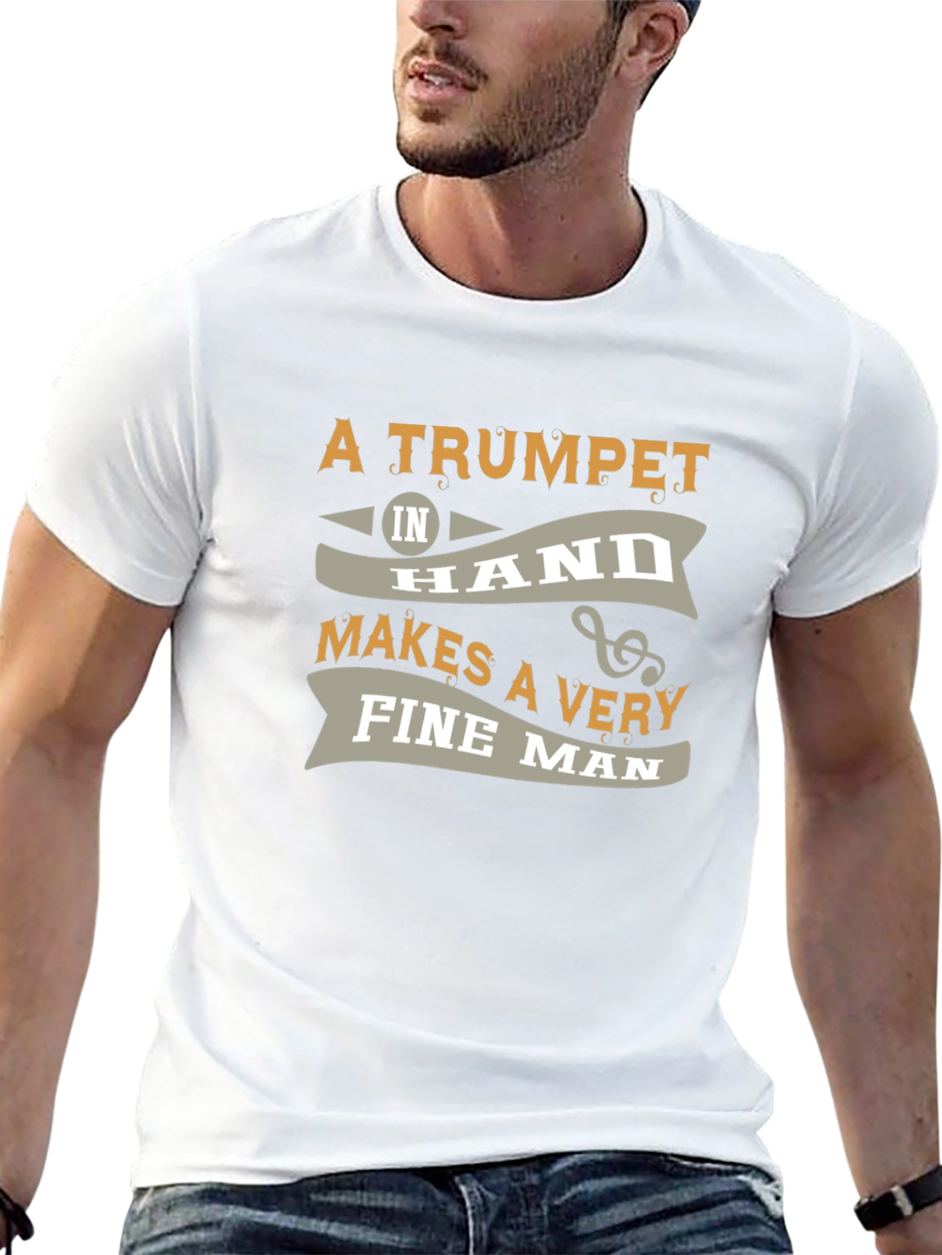Camiseta Negra: Trompeta y Hombre Elegante