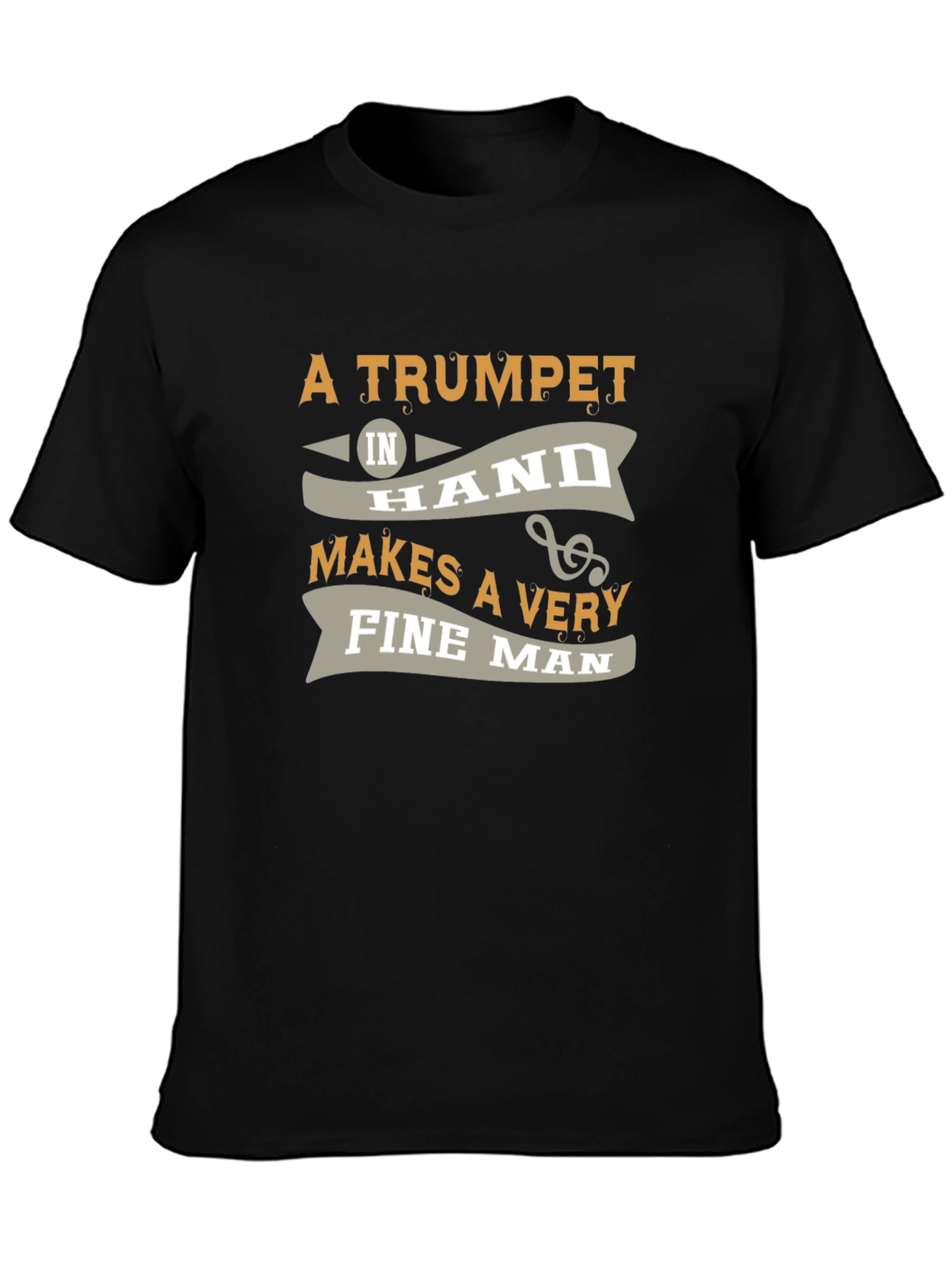 Camiseta Negra: Trompeta y Hombre Elegante