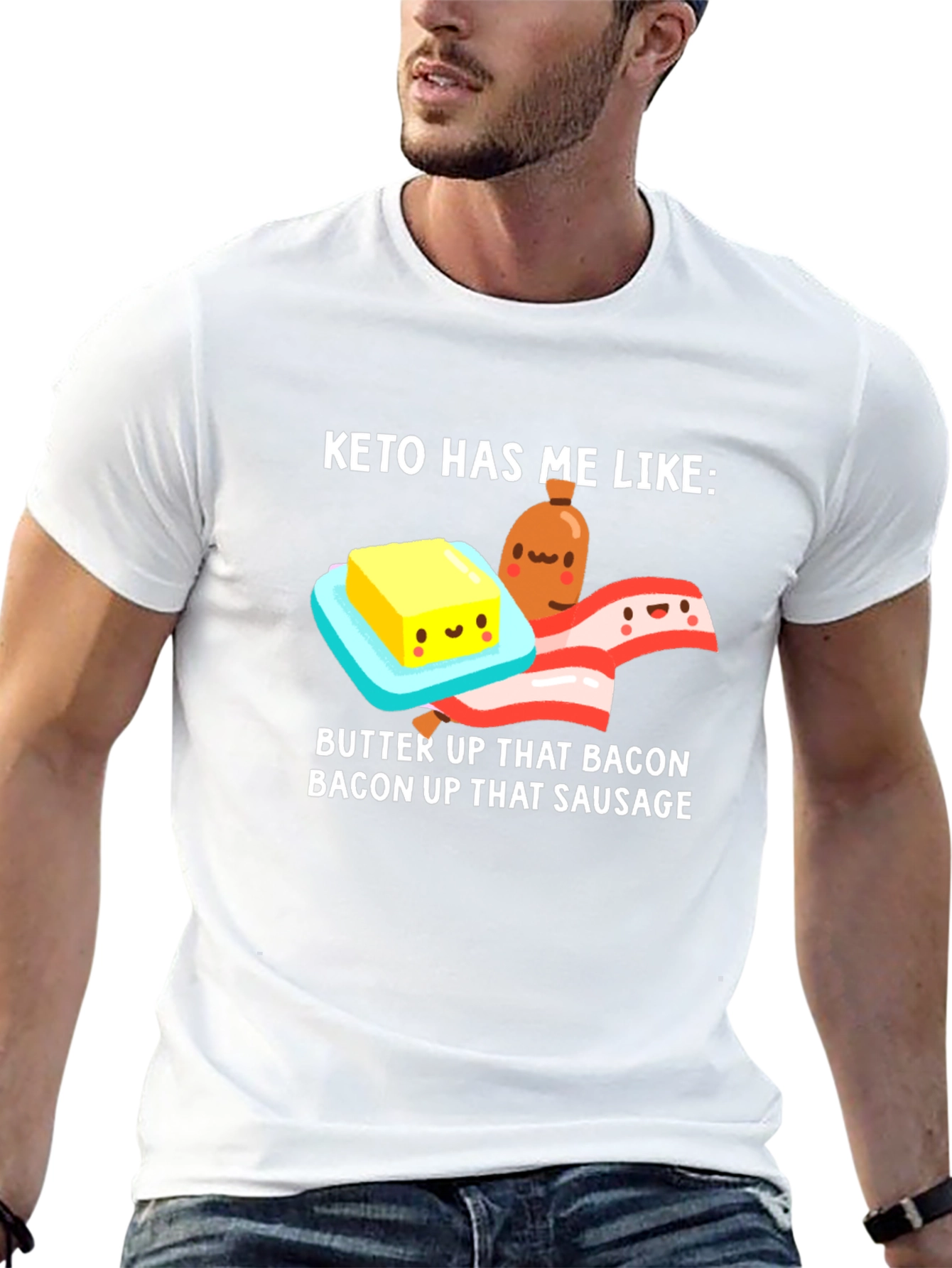 Camiseta Keto Divertida - Mantequilla Bacon y Salchicha